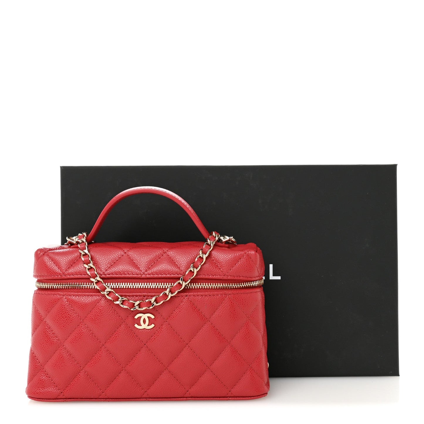 Caviar Quilted Top Handle Slim Vanity With Chain Red