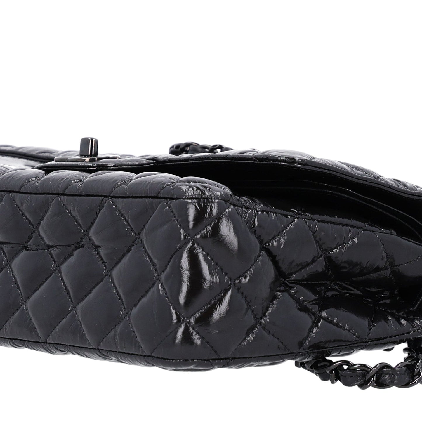 Shiny Crumpled Calfskin Quilted Medium Double Flap So Black