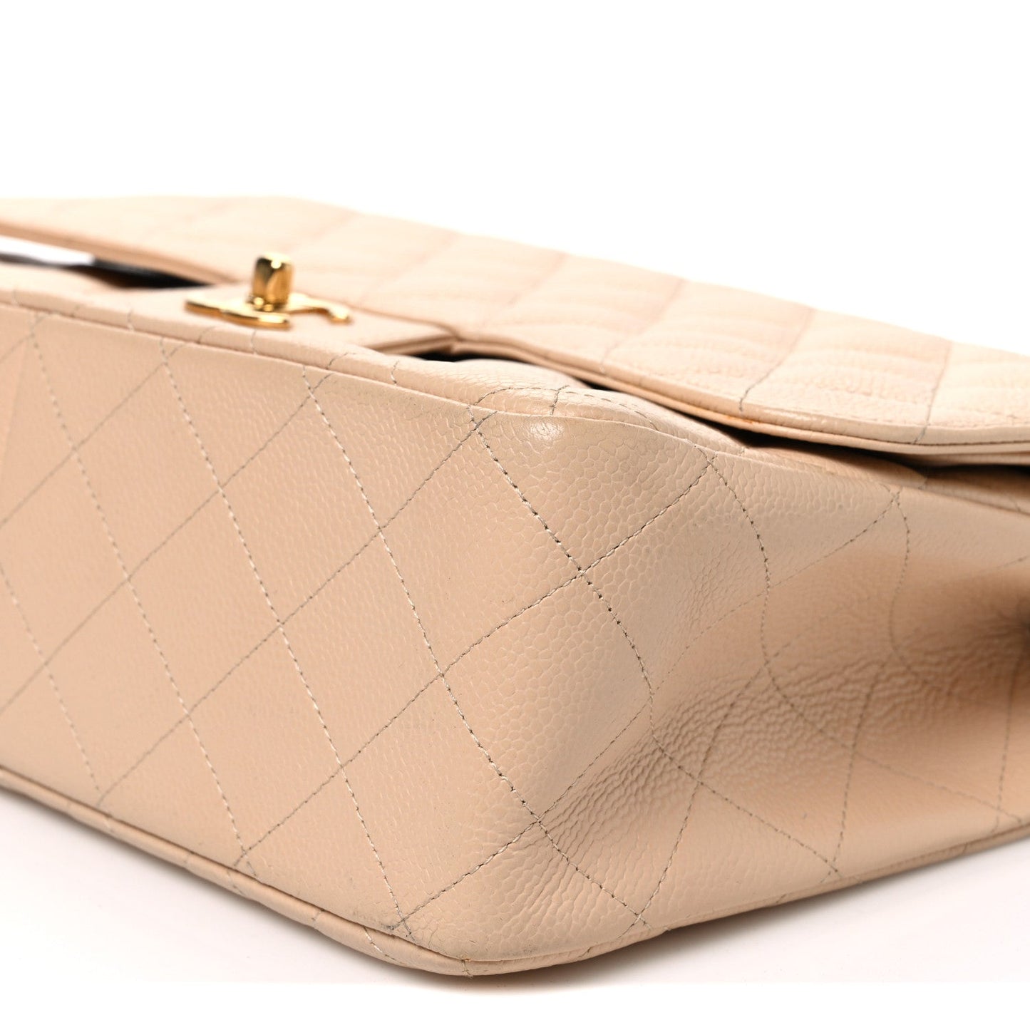 Caviar Quilted Jumbo Double Flap Beige