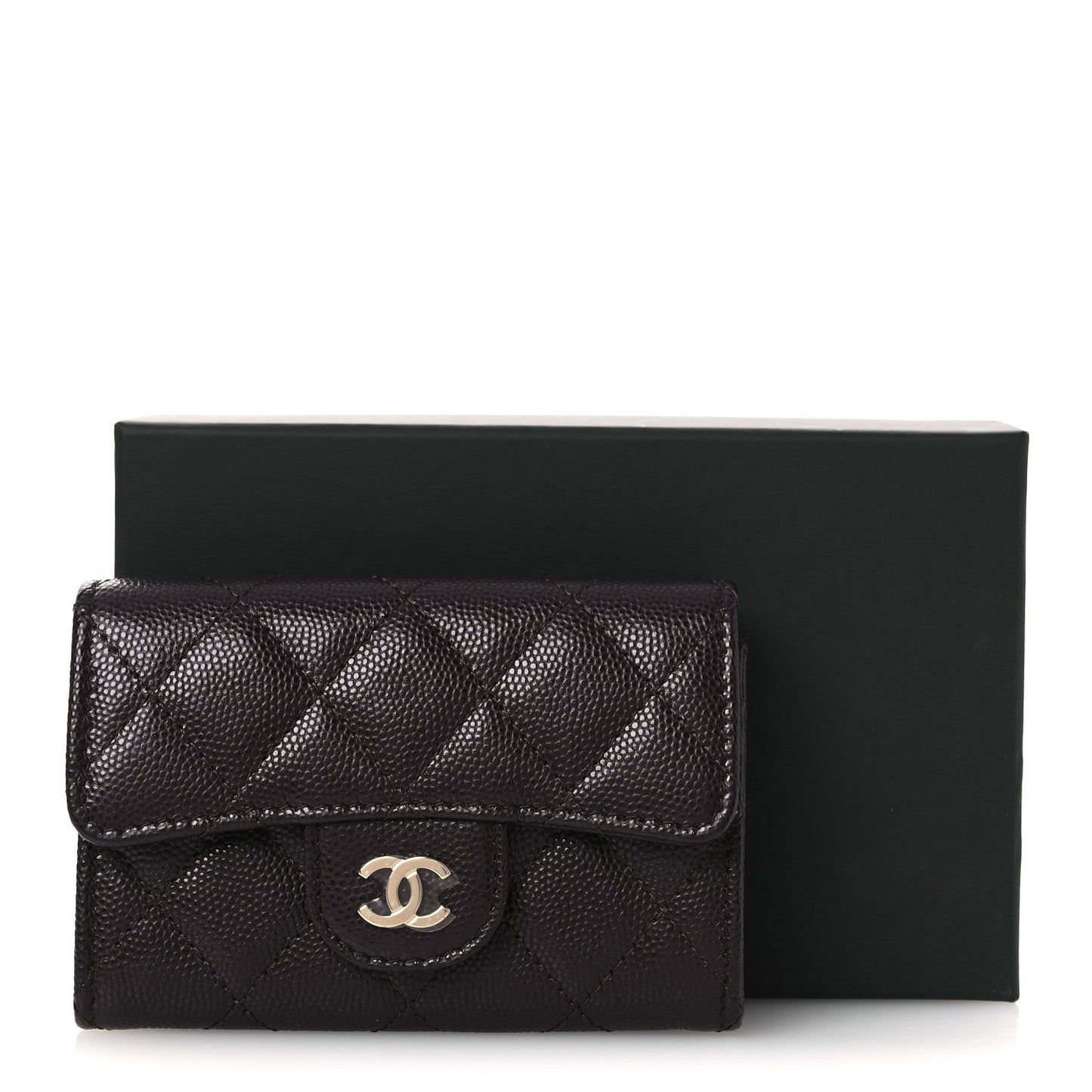 Caviar Quilted Flap Card Holder Wallet Burgundy