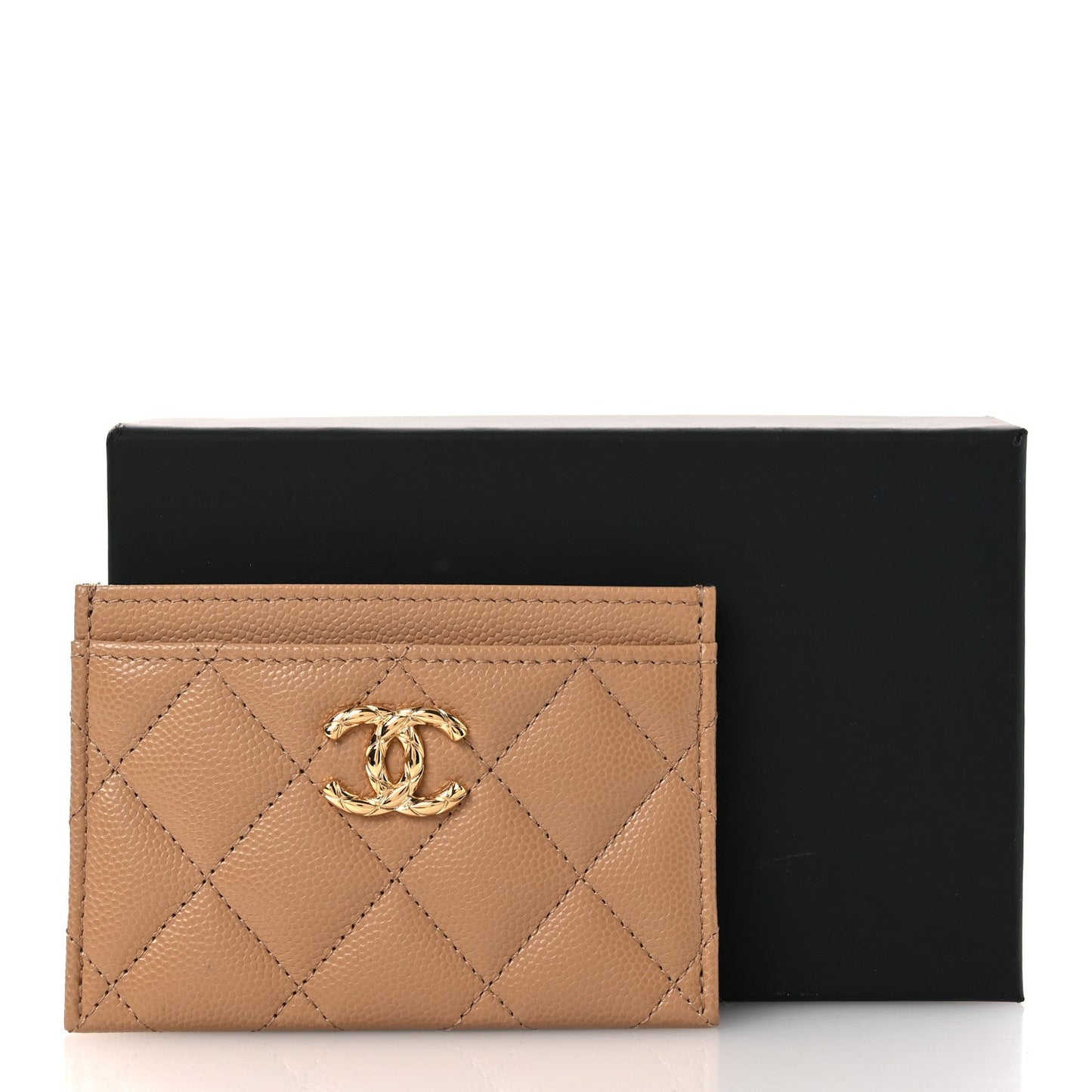 Caviar Quilted CC Card Holder Beige