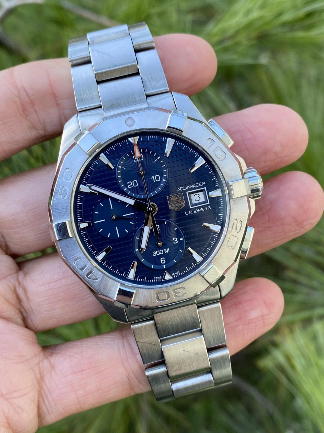 Tag Heuer Aquaracer Caliber 16 Automatic Chronograph Blue Dial Silver Steel Strap Watch for Men - CAY2112.BA0927