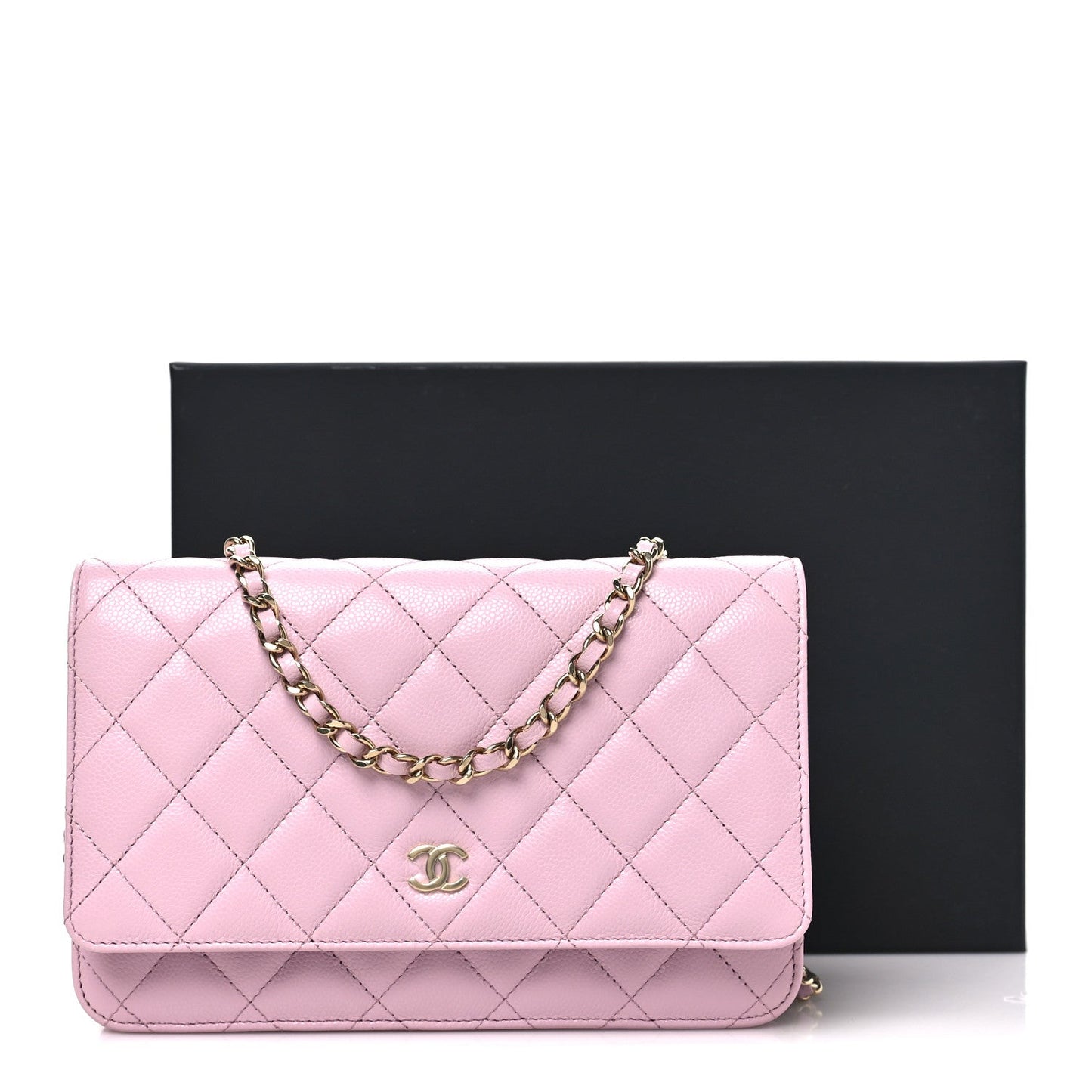 Caviar Quilted Wallet on Chain WOC Light Pink