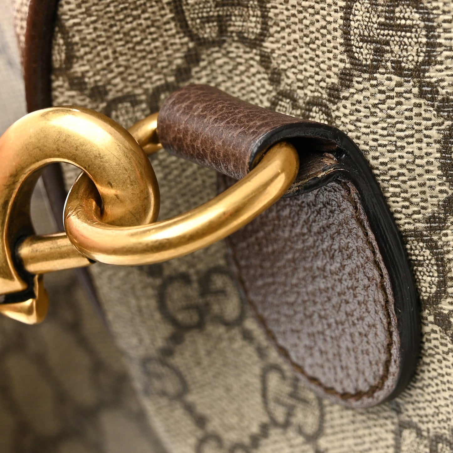 GG Supreme Monogram Textured Dollar Calfskin Web Large Savoy Duffle Bag Beige Ebony New Acero
