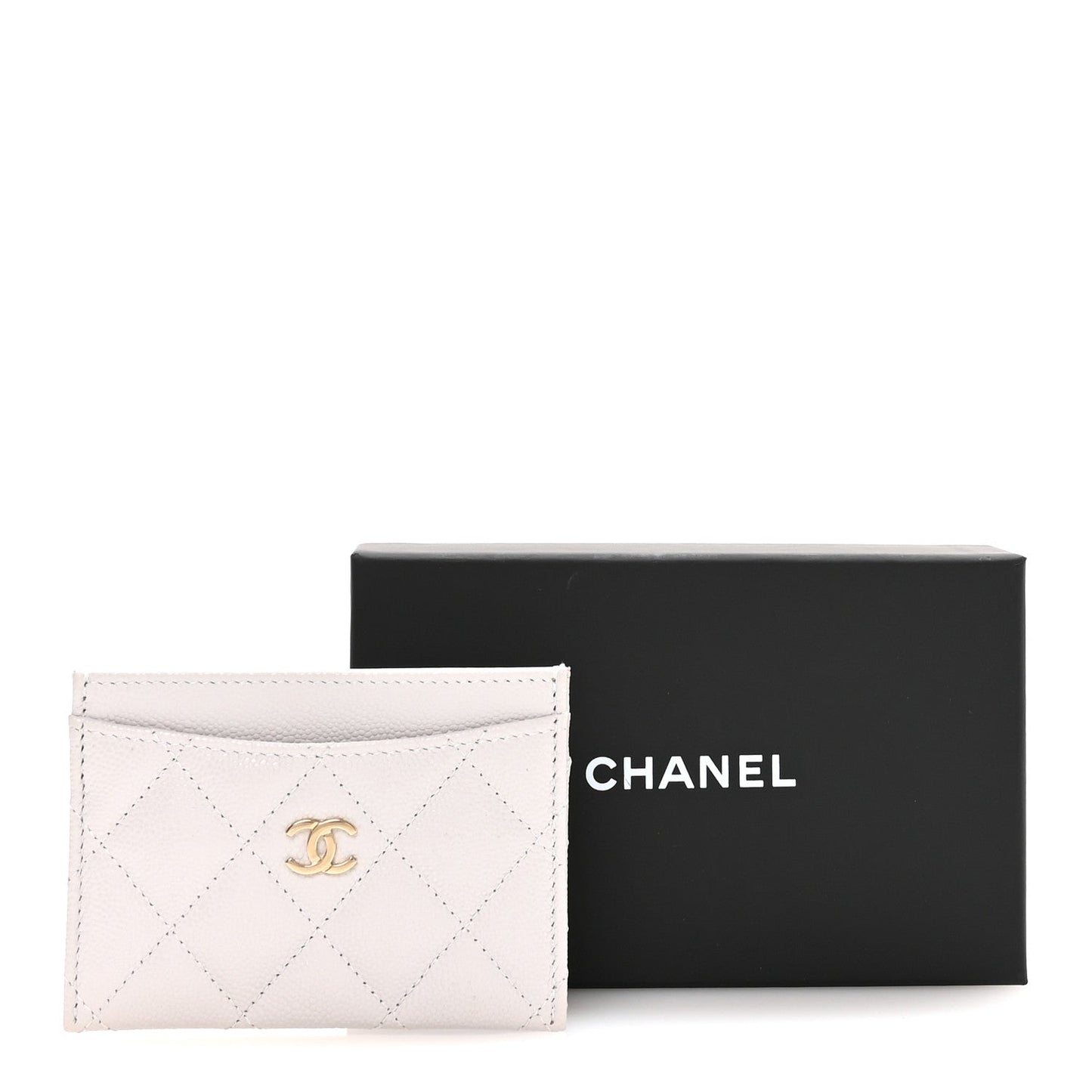 Caviar Quilted Card Holder Light Grey