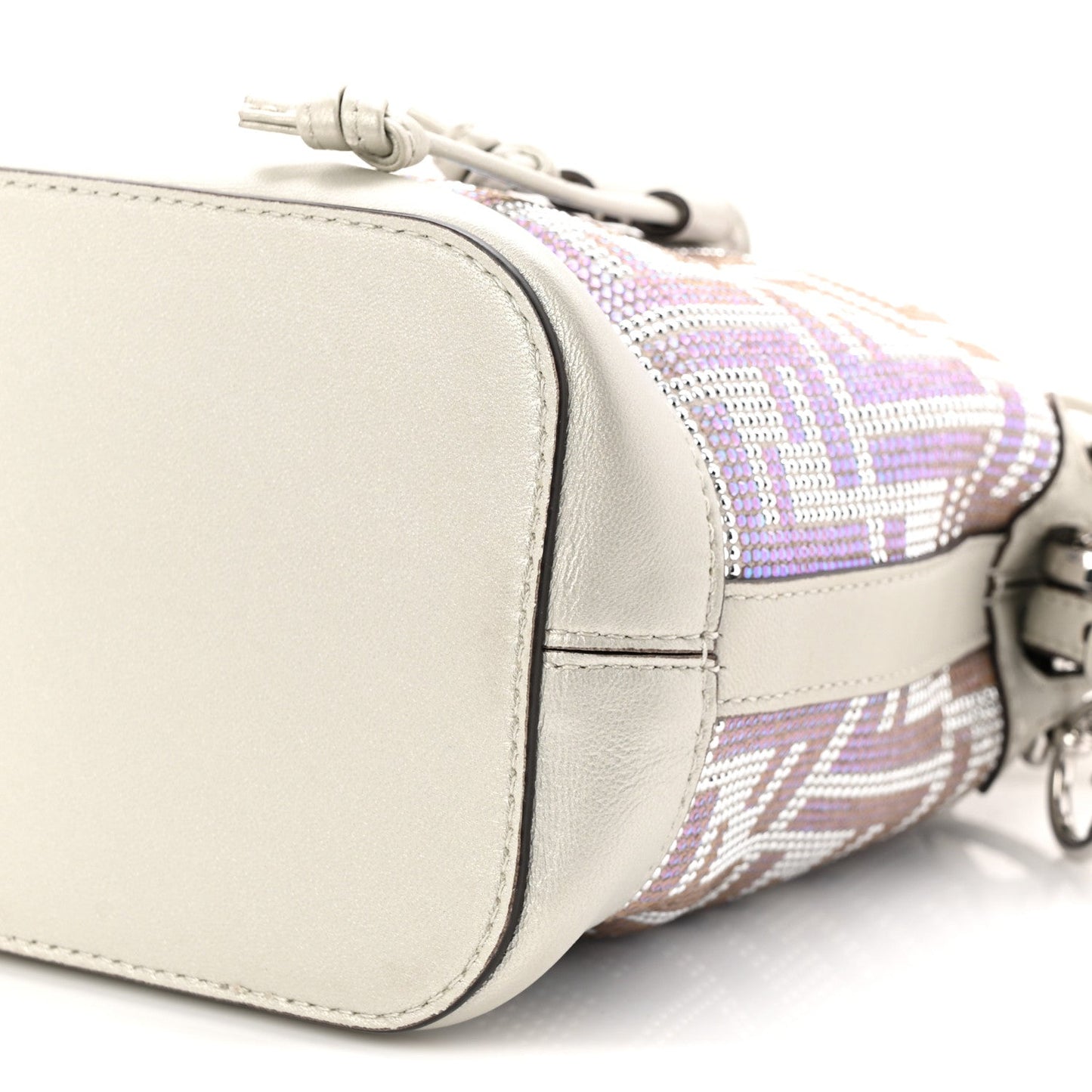 Crystal Vitello Laminato FF Mini Mon Tresor Bucket Bag Crystal Argento