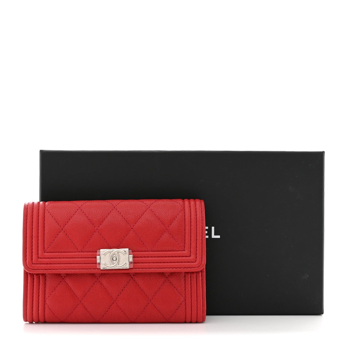 Caviar Quilted Medium Boy Flap Wallet Red