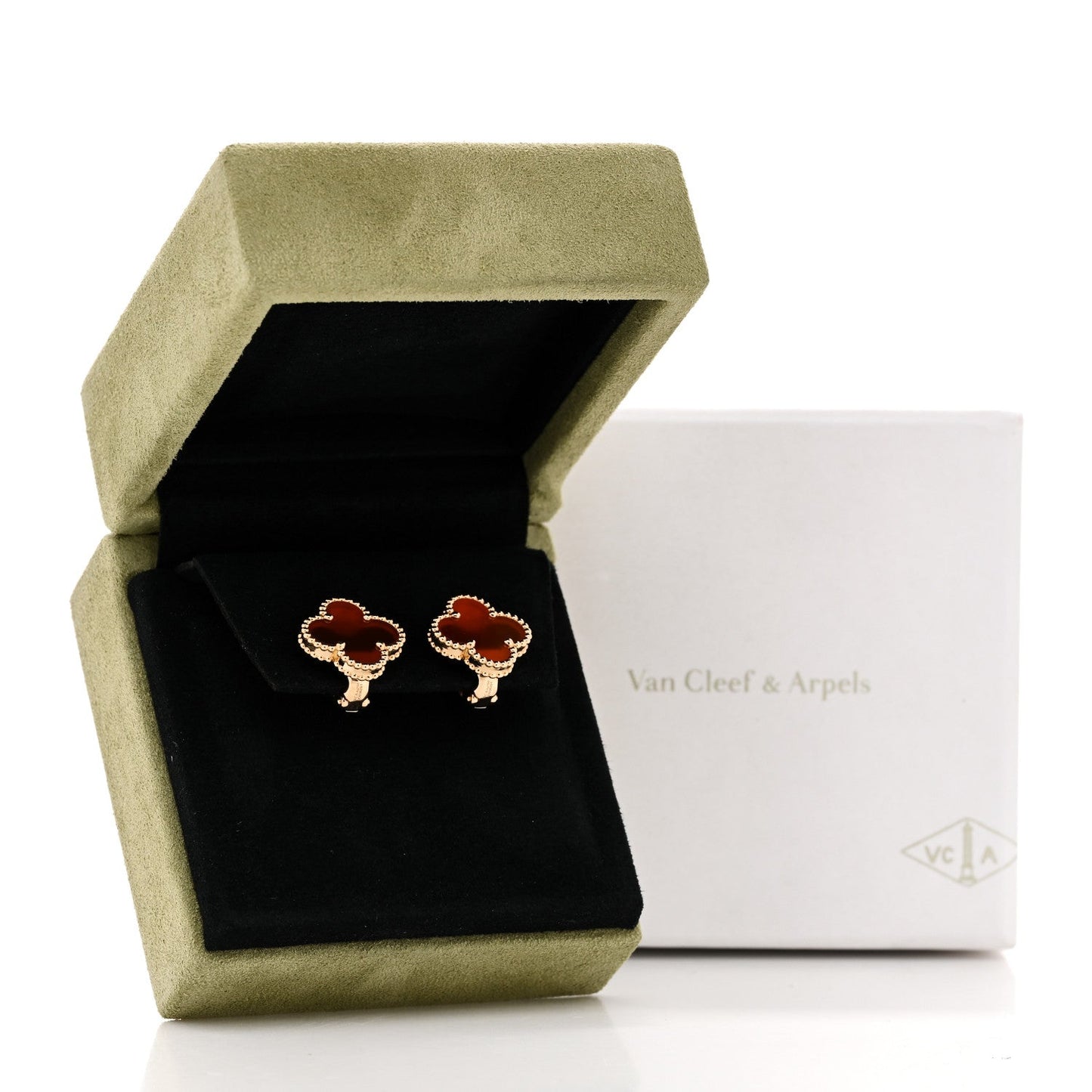 18K Yellow Gold Carnelian Vintage Alhambra Earrings