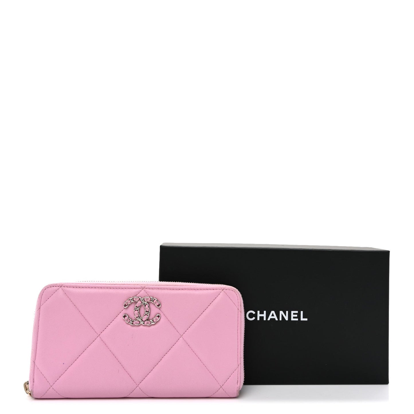 Lambskin Quilted Chanel 19 Zipped Wallet Light Pink