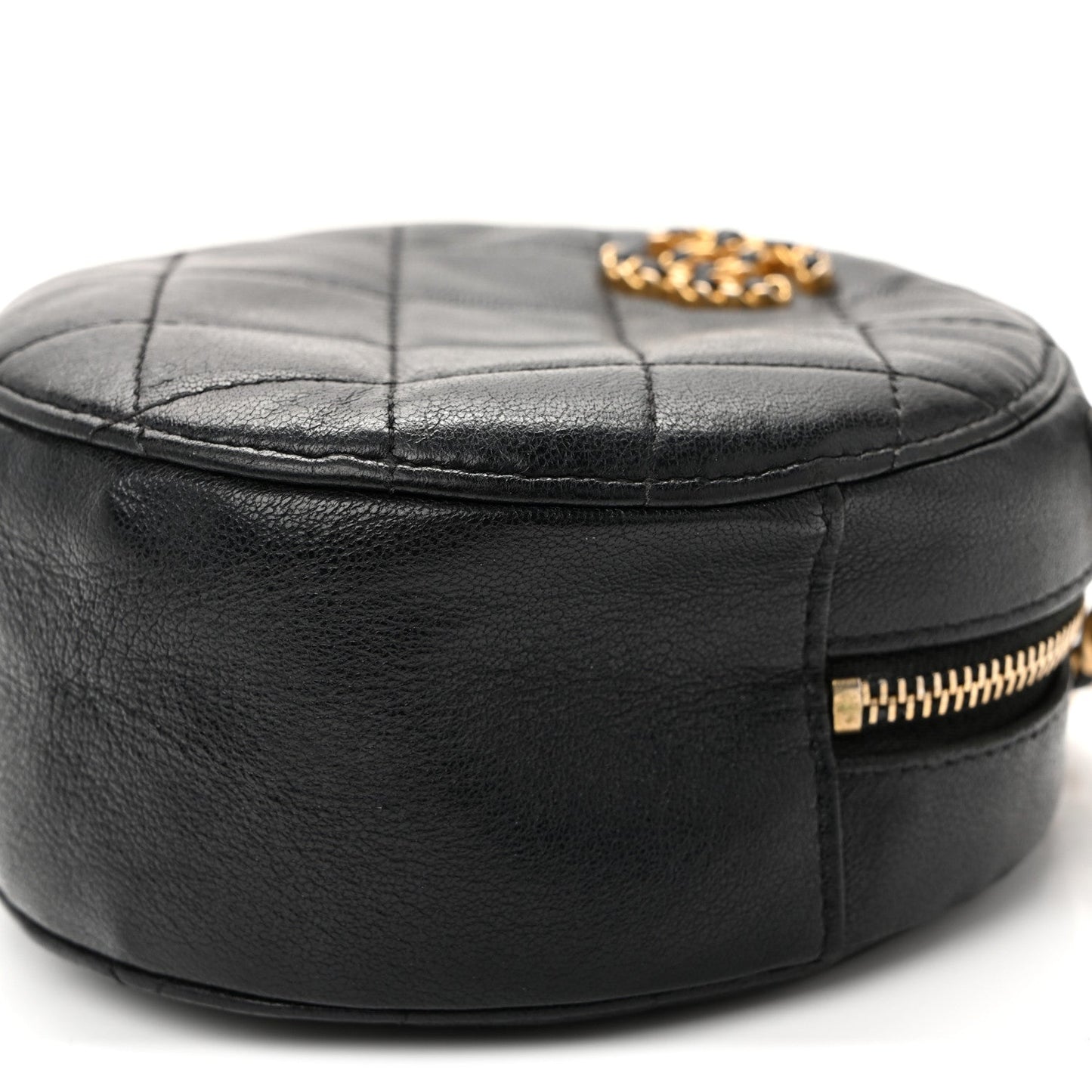 Goatskin Quilted Chanel 19 Round Clutch With Chain Black