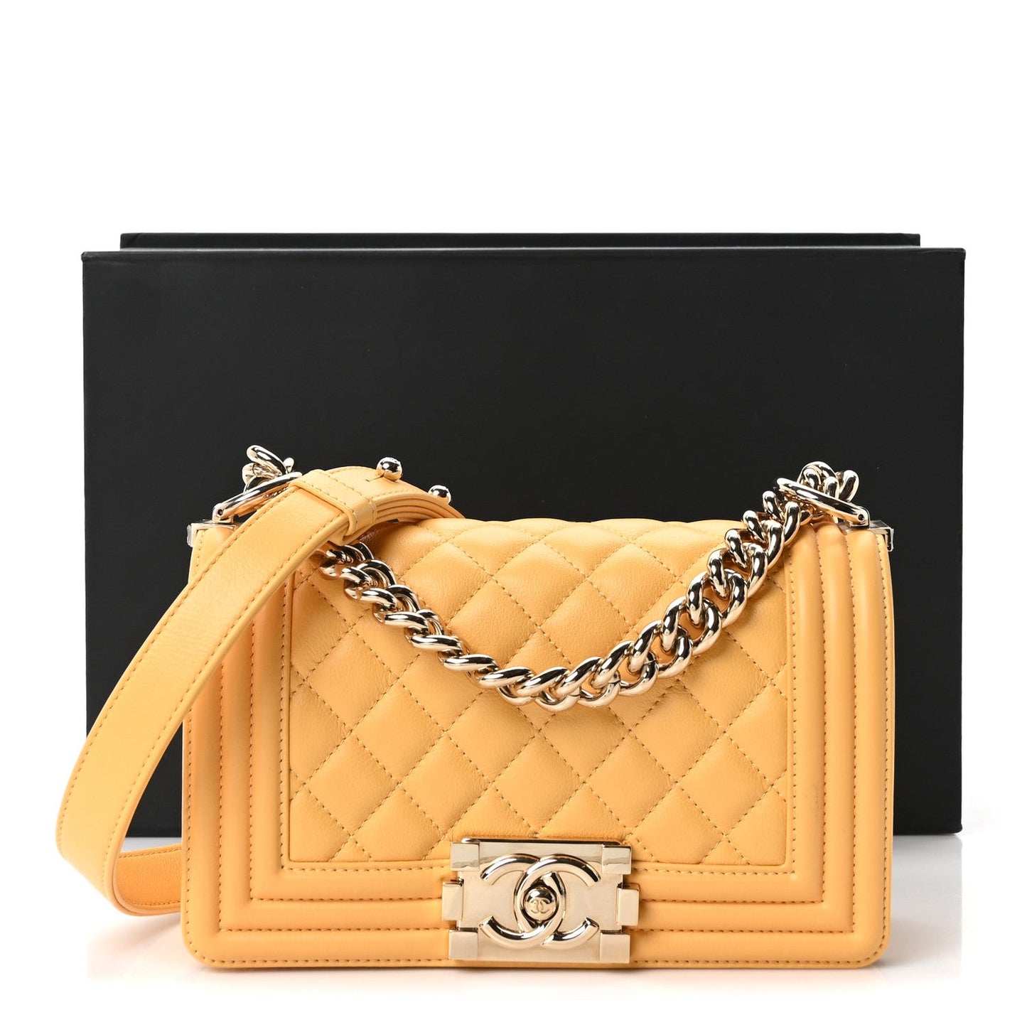 Calfskin Quilted Small Boy Flap Yellow