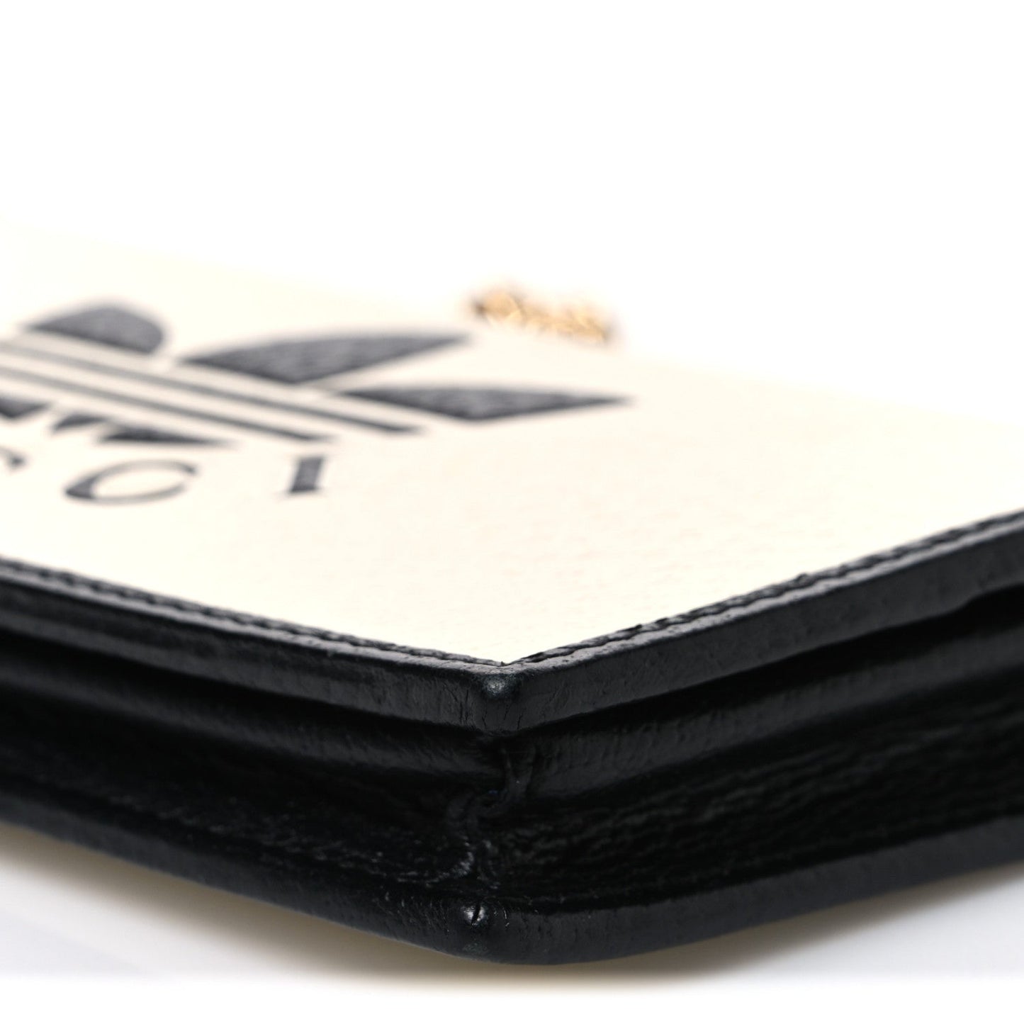 X ADIDAS Textured Dollar Calfskin Trefoil Embossed Wallet On Chain Off White Black