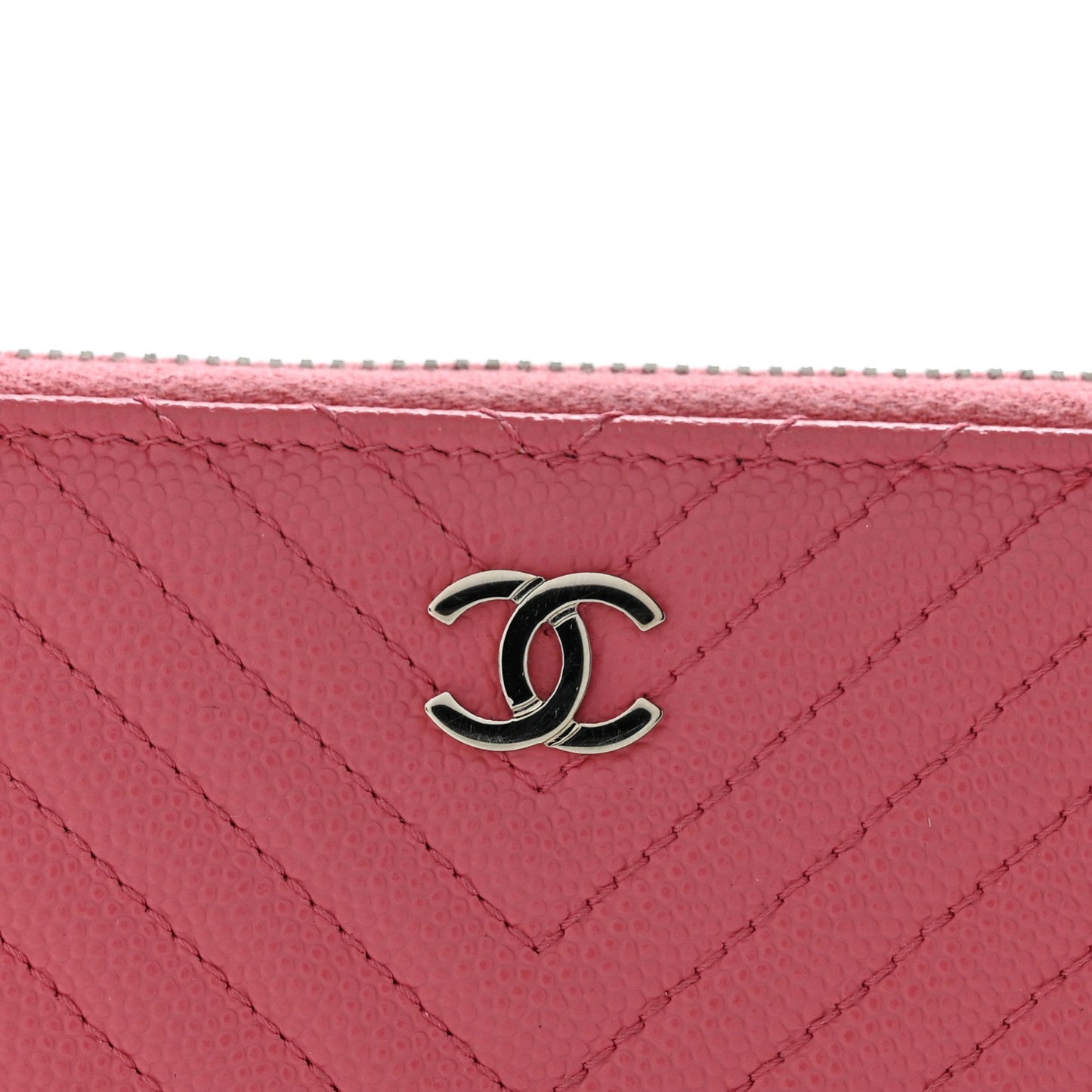 Caviar Chevron Large Gusset Zip Around Wallet Pink