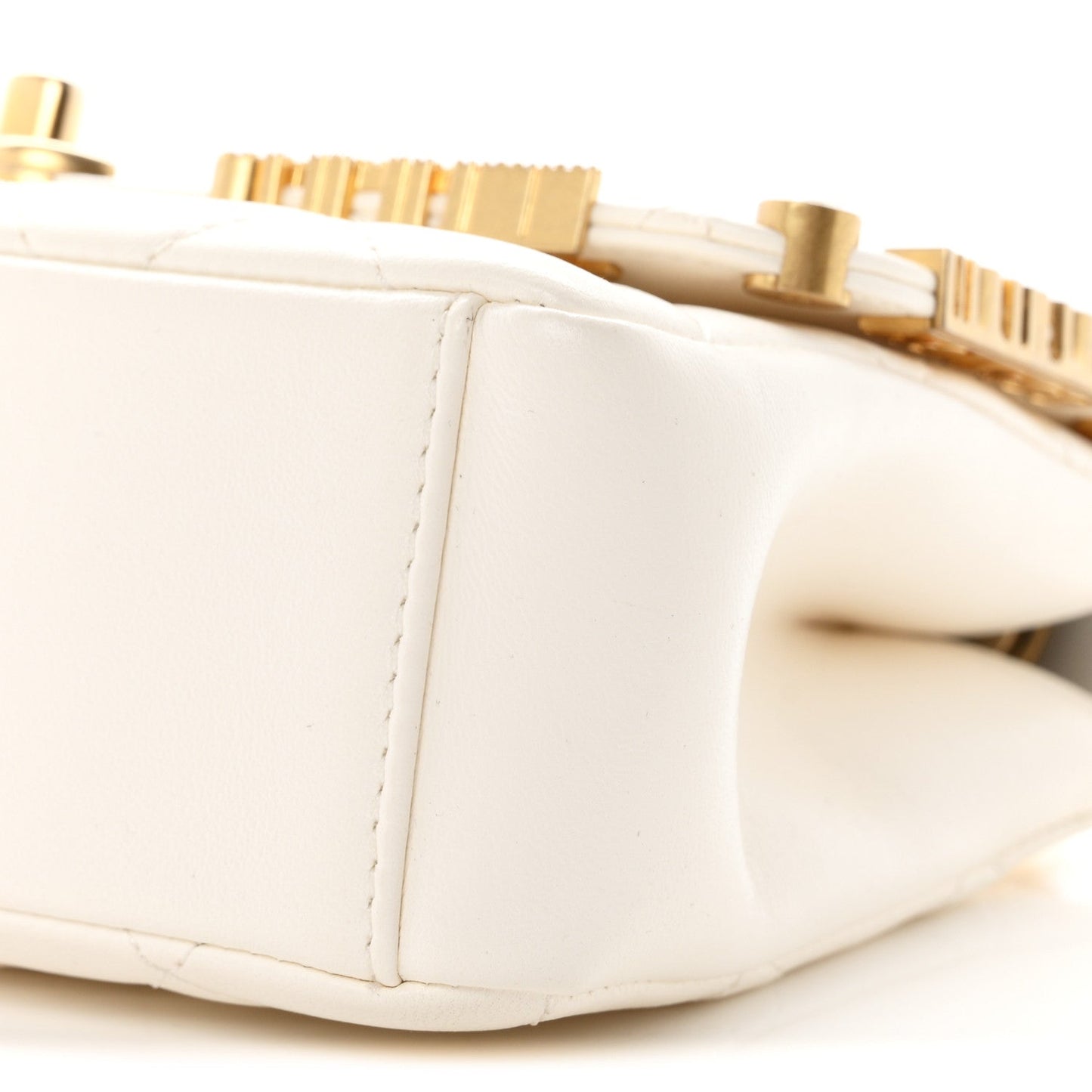 Lambskin Enamel Strass Quilted Mini Paris Monaco Flap White