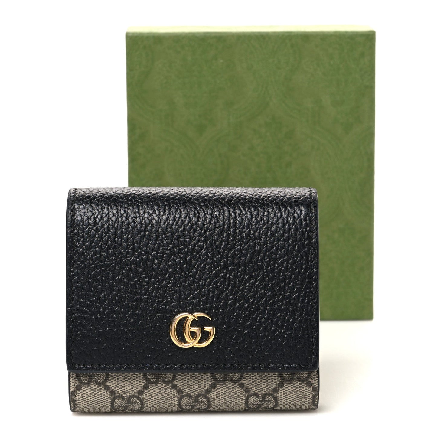 Dollar Calfskin GG Supreme Monogram Medium GG Marmont Wallet Black Beige Ebony