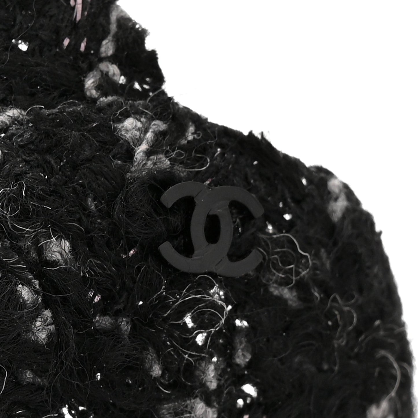 Tweed Camellia CC Pin Brooch Black