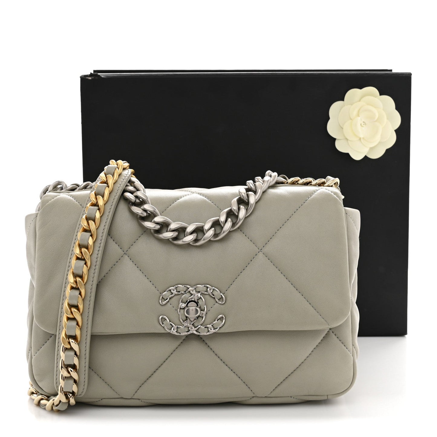 Lambskin Quilted Medium Chanel 19 Flap Light Grey