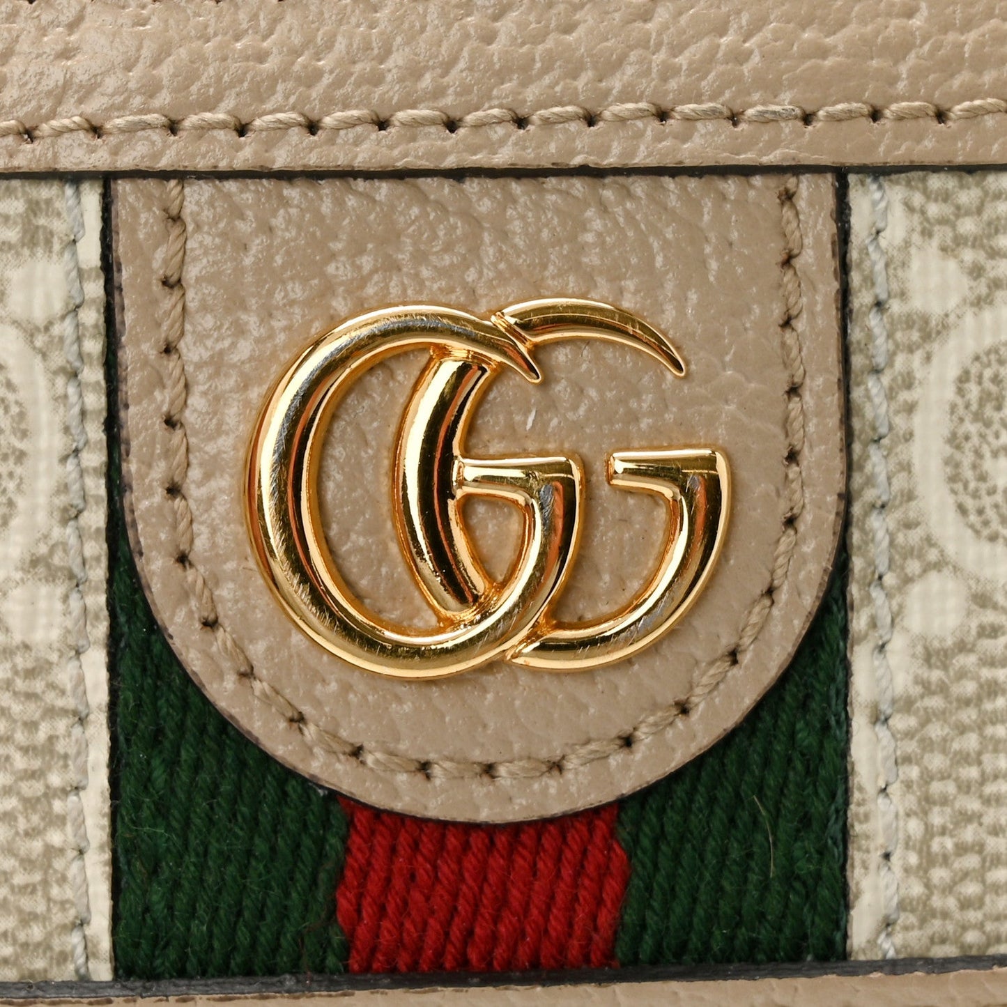 GG Supreme Monogram Textured Dollar Calfskin Web Ophidia Card Holder Beige Mystic White Oatmeal