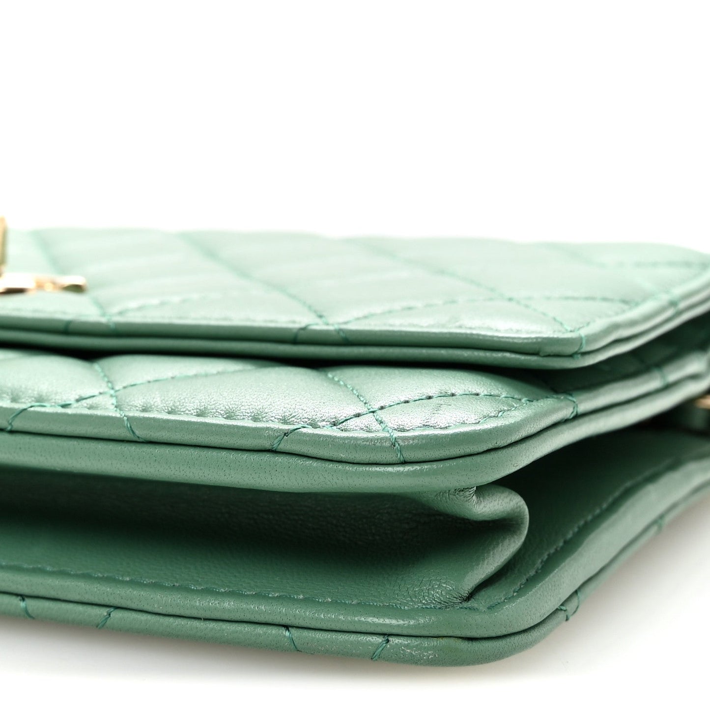 Lambskin Quilted Trendy CC Wallet On Chain WOC Green