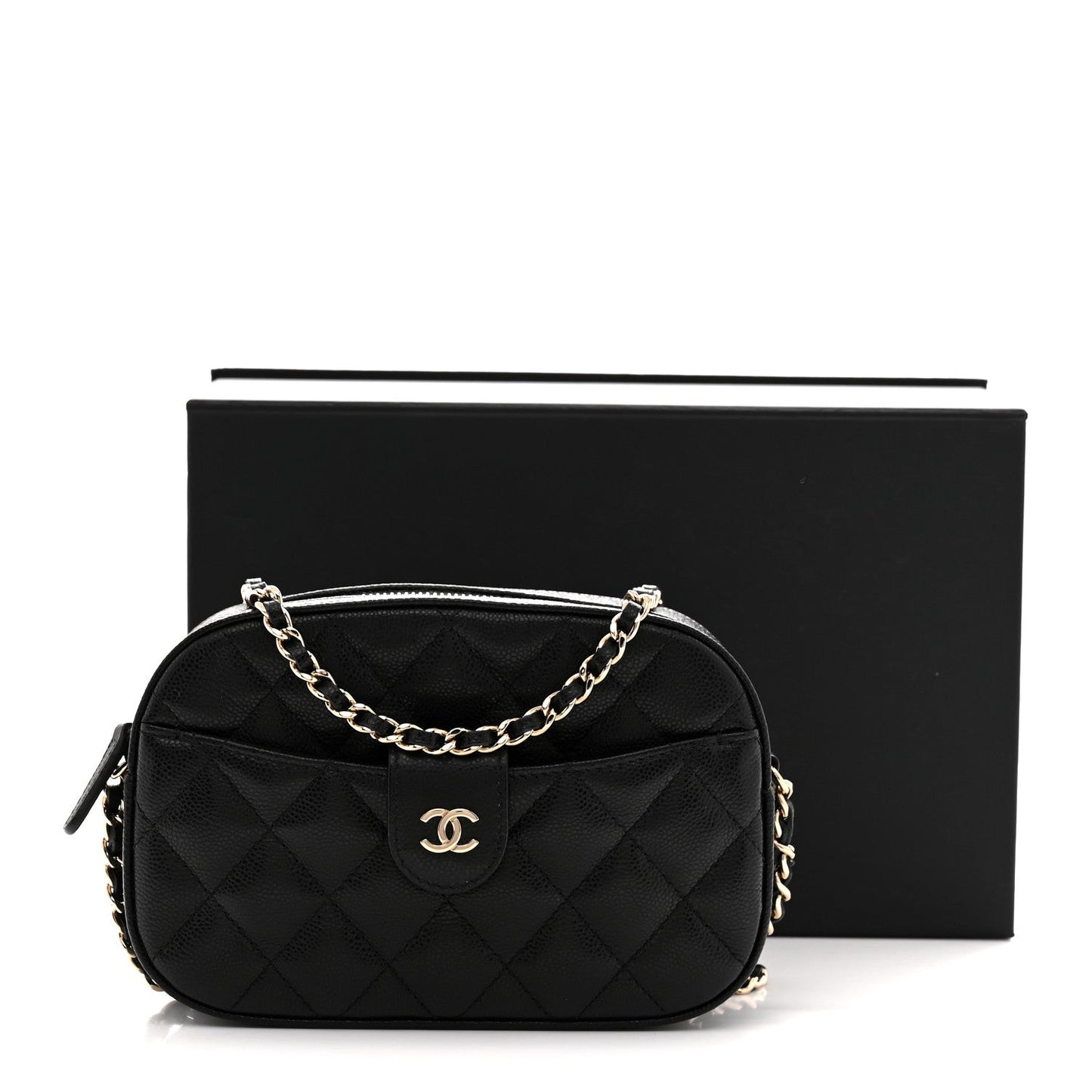 Caviar Quilted Chain Camera Bag Black