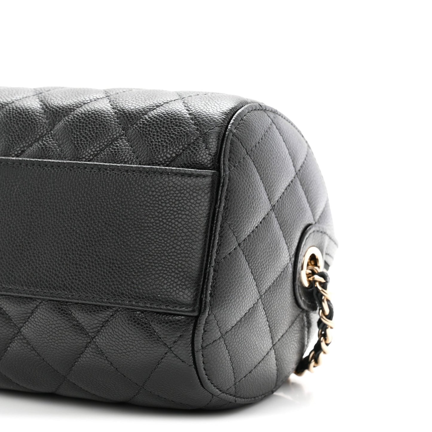 Caviar Quilted Barrel Clutch With Chain Black