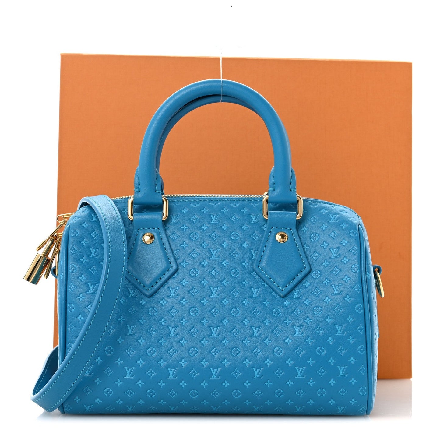 Calfskin Nanogram Embossed Speedy Bandouliere 20 Blue