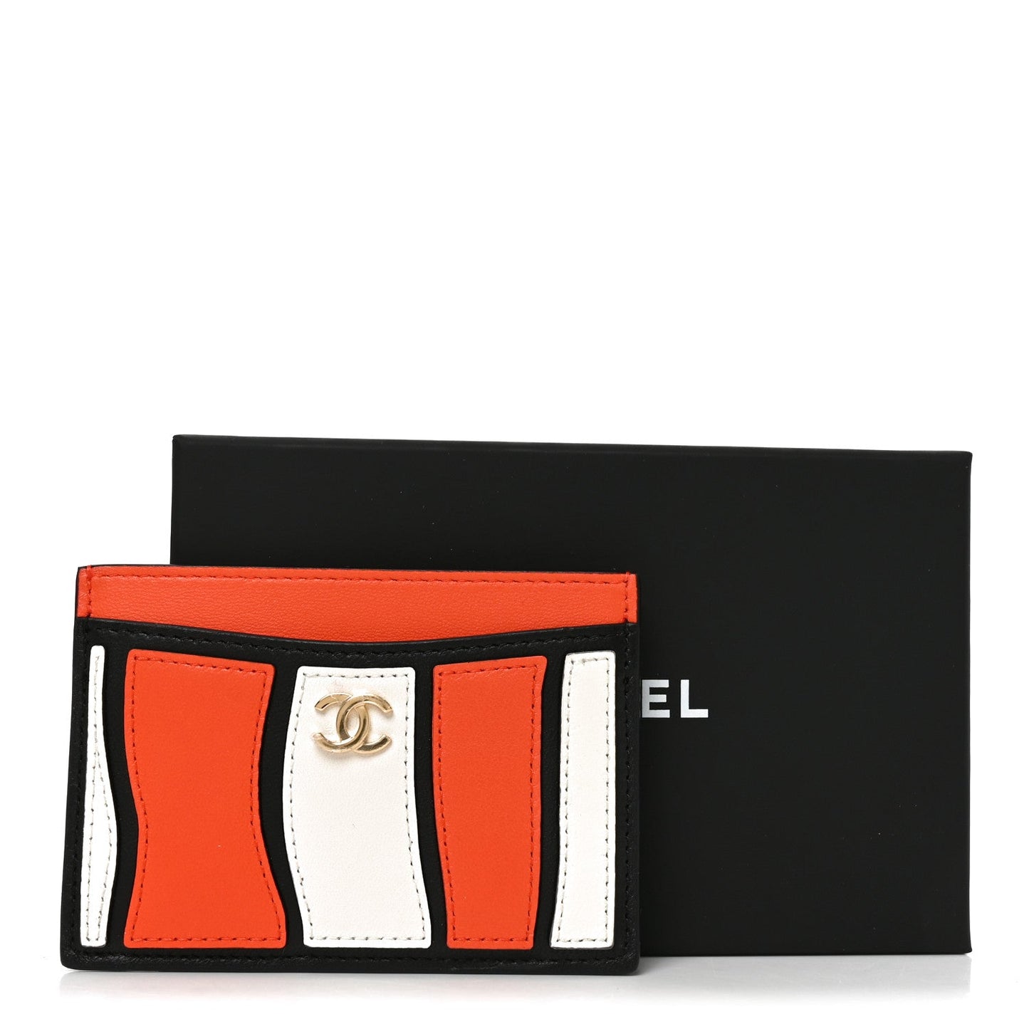 Lambskin Coco Beach Card Holder Orange White Black