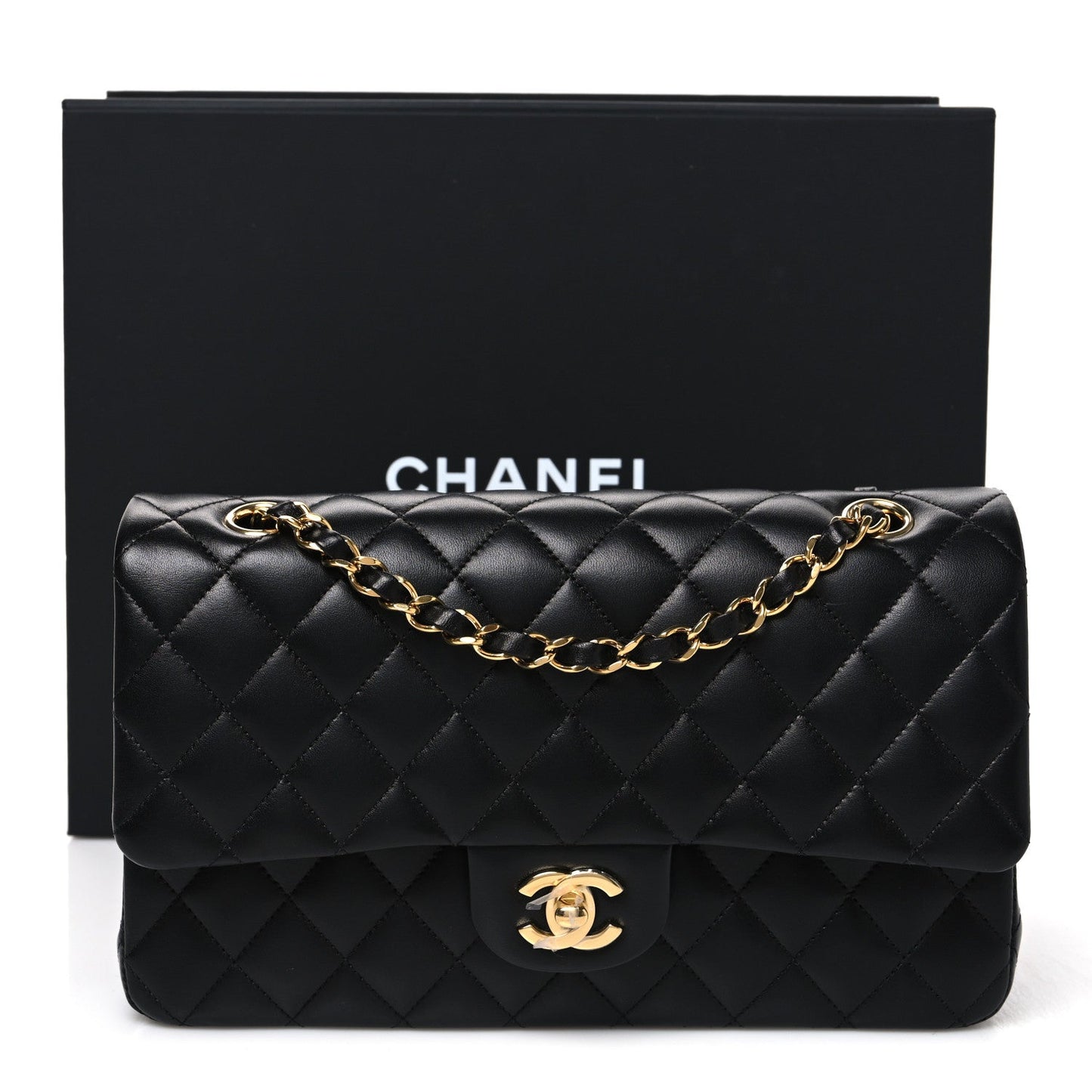 Lambskin Quilted Medium Double Flap Black