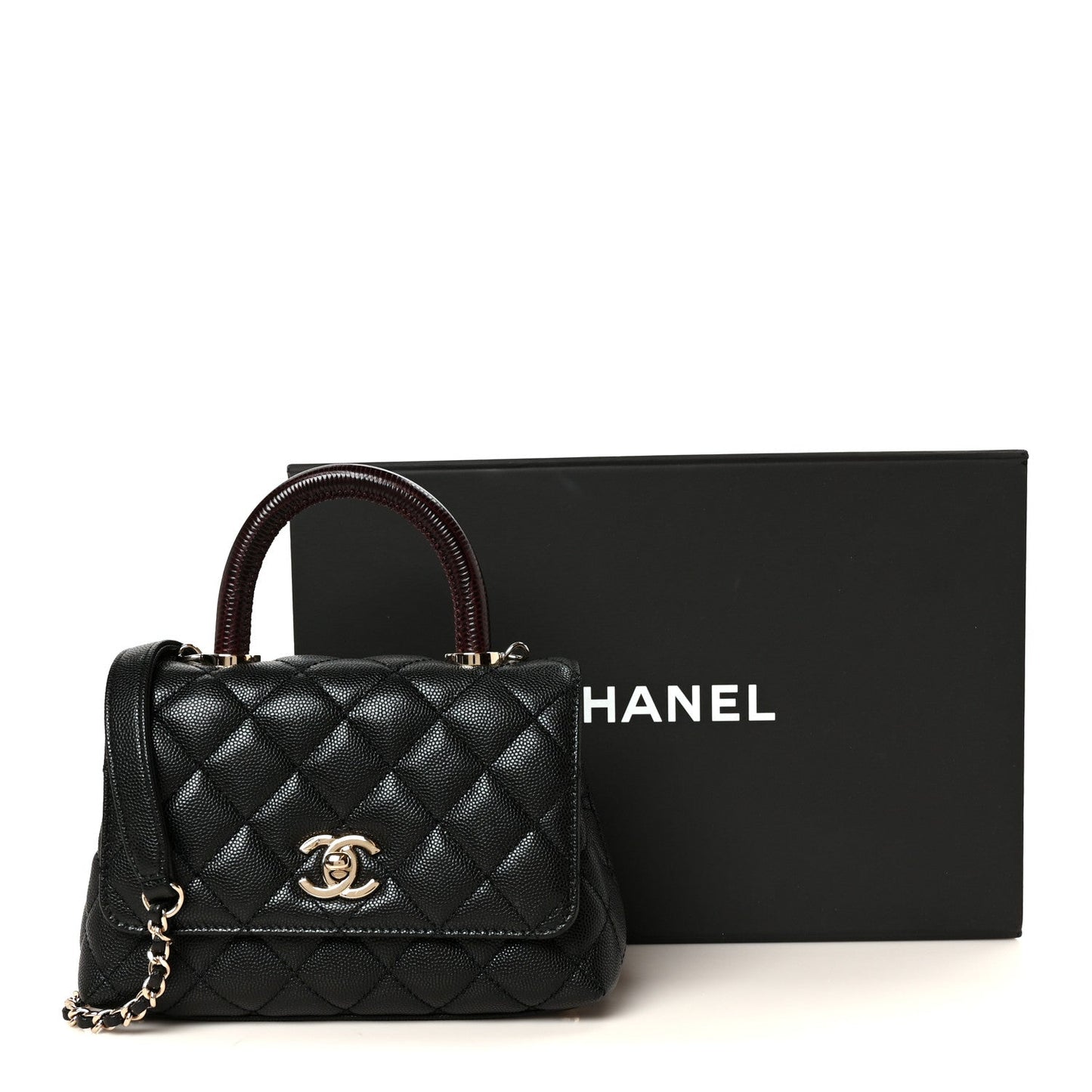 Caviar Lizard Embossed Quilted Extra Mini Coco Handle Flap Black