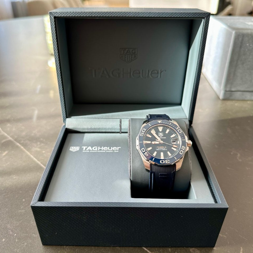 Tag Heuer Aquaracer Calibre 5 Blue Dial Blue Silicone Strap Watch for Men - WAY211C.FT6155