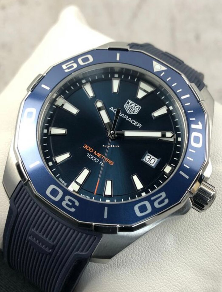 Tag Heuer Aquaracer Quartz Blue Dial Blue Rubber Strap Watch for Men - WAY101C.FC6153