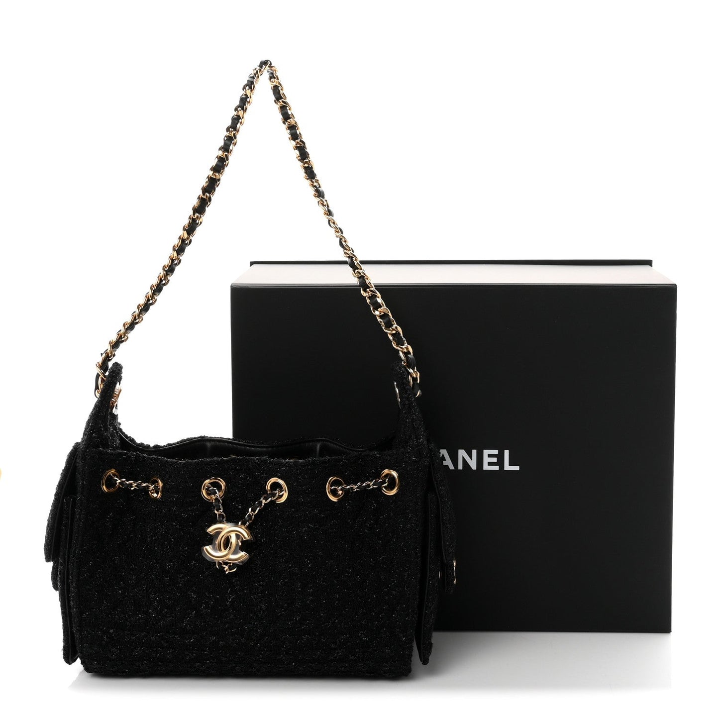 Tweed Quilted Mini Chanel 25 Handbag Black