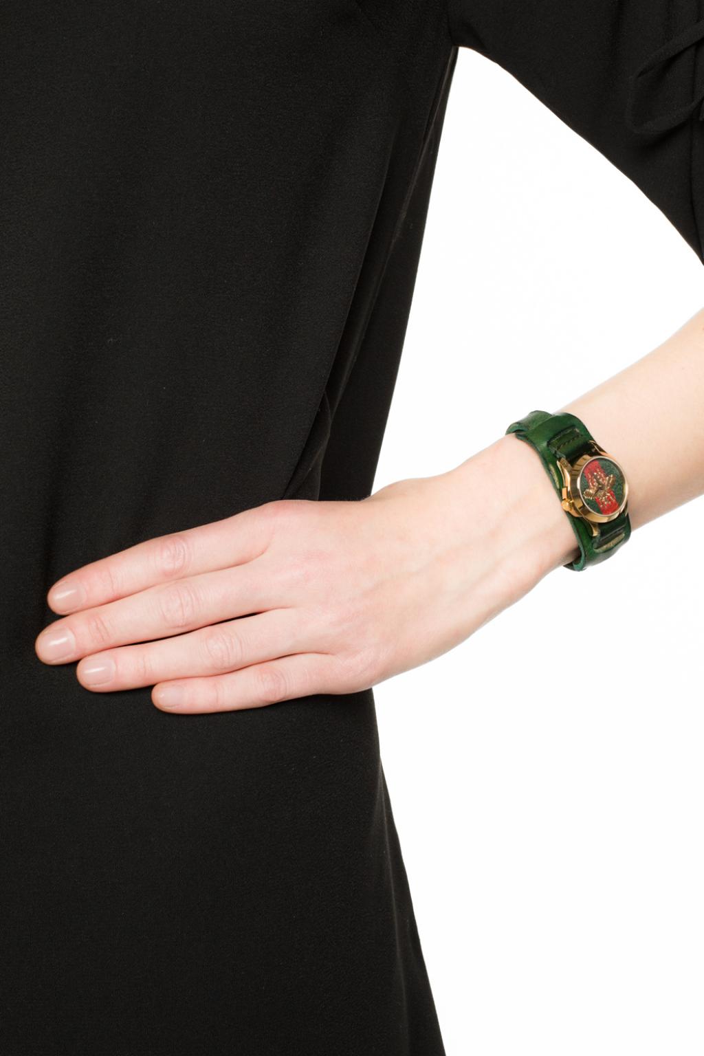 Gucci G Timeless Red Green Dial Green Leather Strap Watch For Women - YA126545