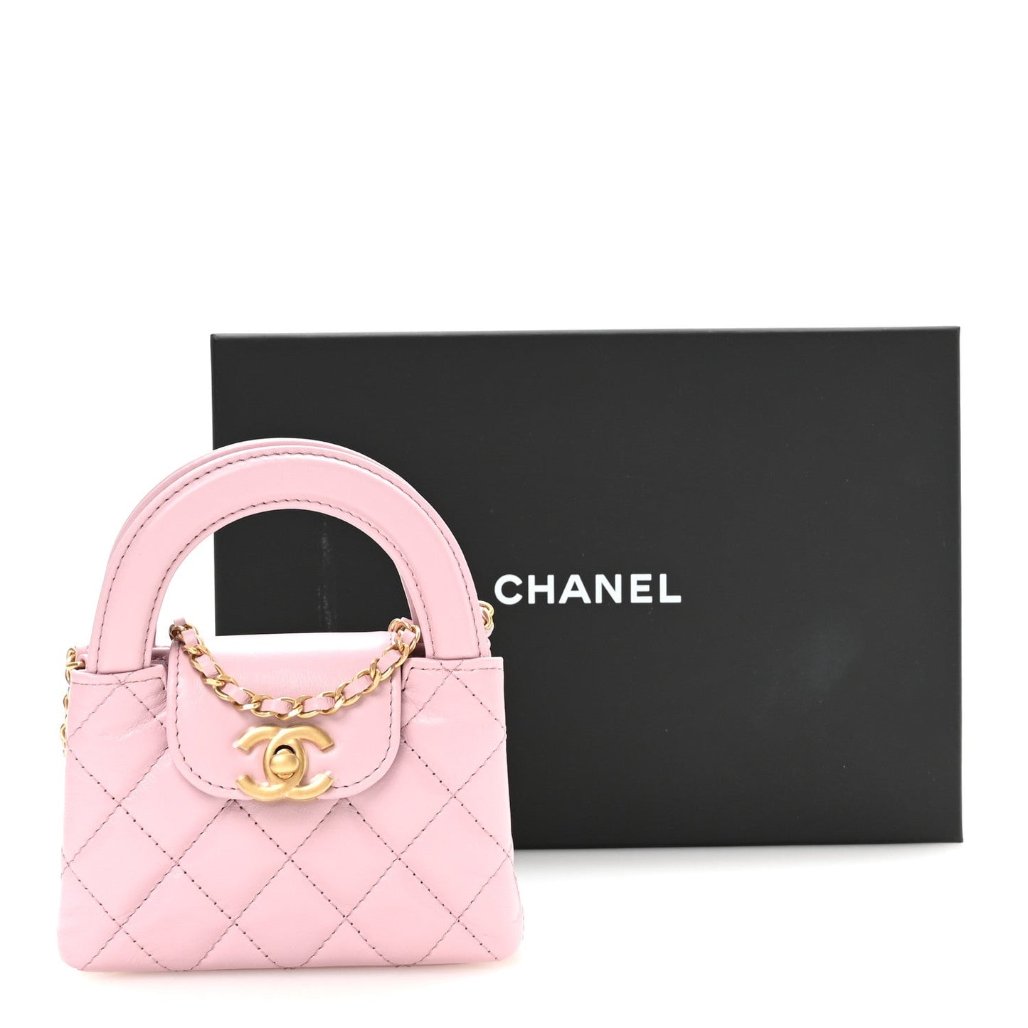 Shiny Aged Calfskin Quilted Mini Nano Kelly Shopper Pink