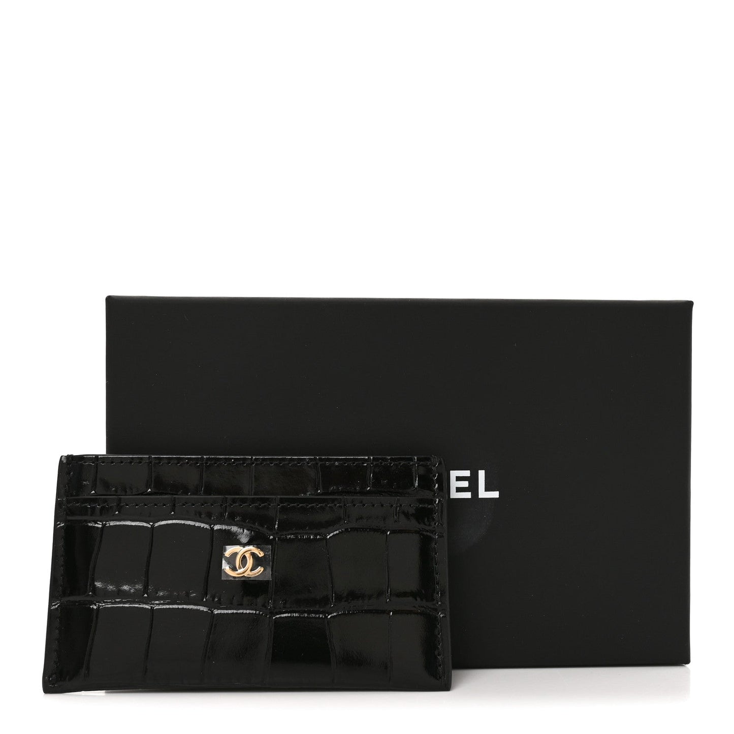 Calfskin Crocodile Embossed Crococo Card Holder Black