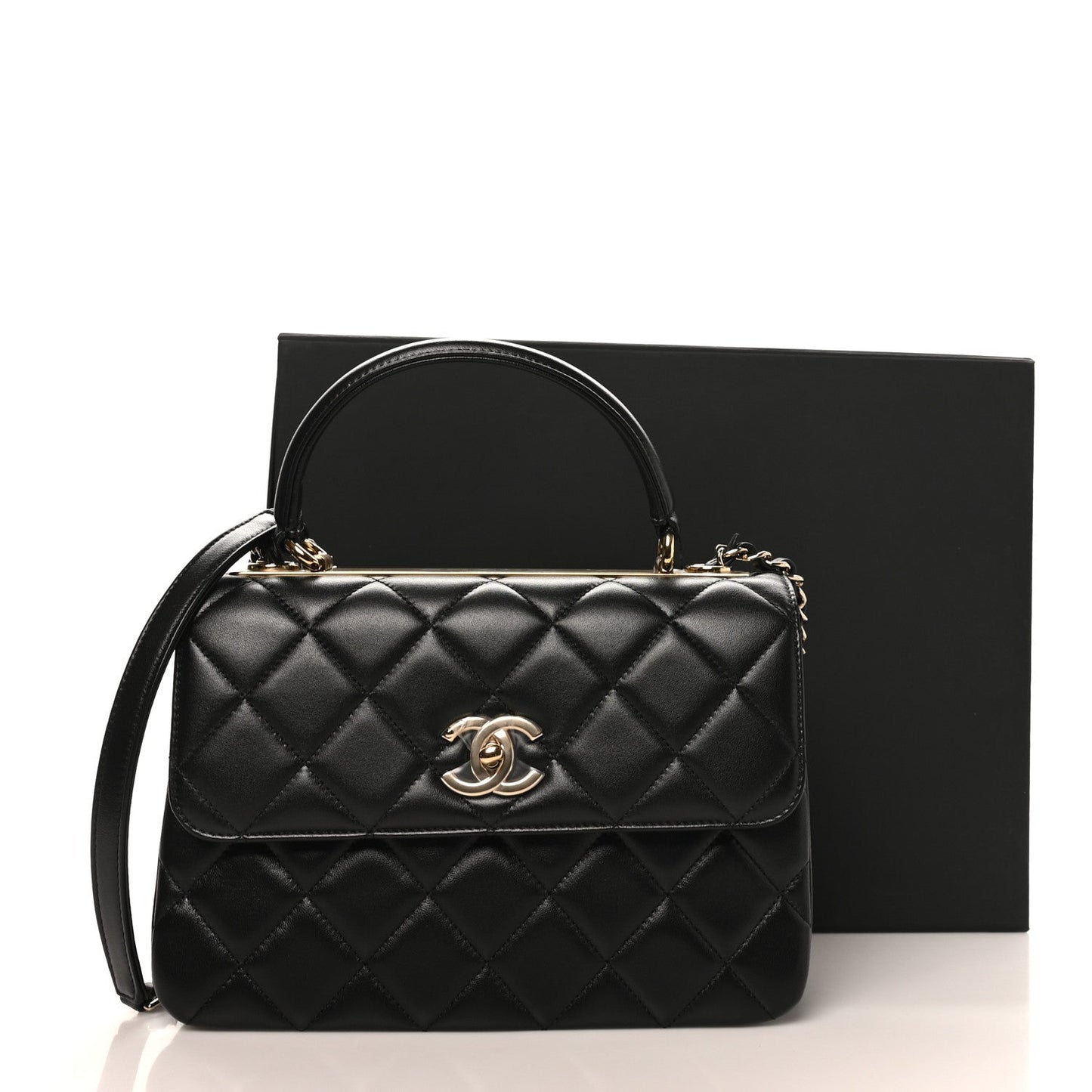 Lambskin Quilted Small Trendy CC Dual Handle Flap Bag Black