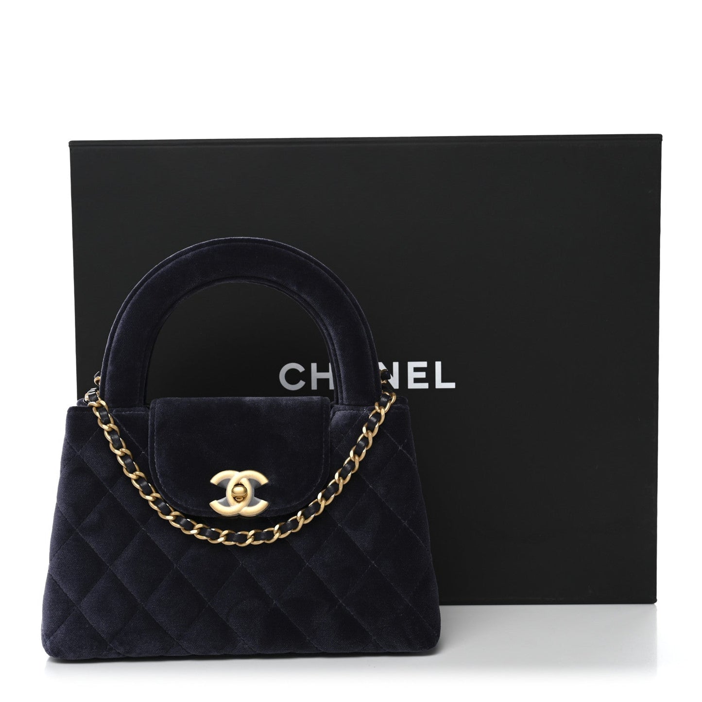 Velvet Quilted Nano Kelly Shopper Navy