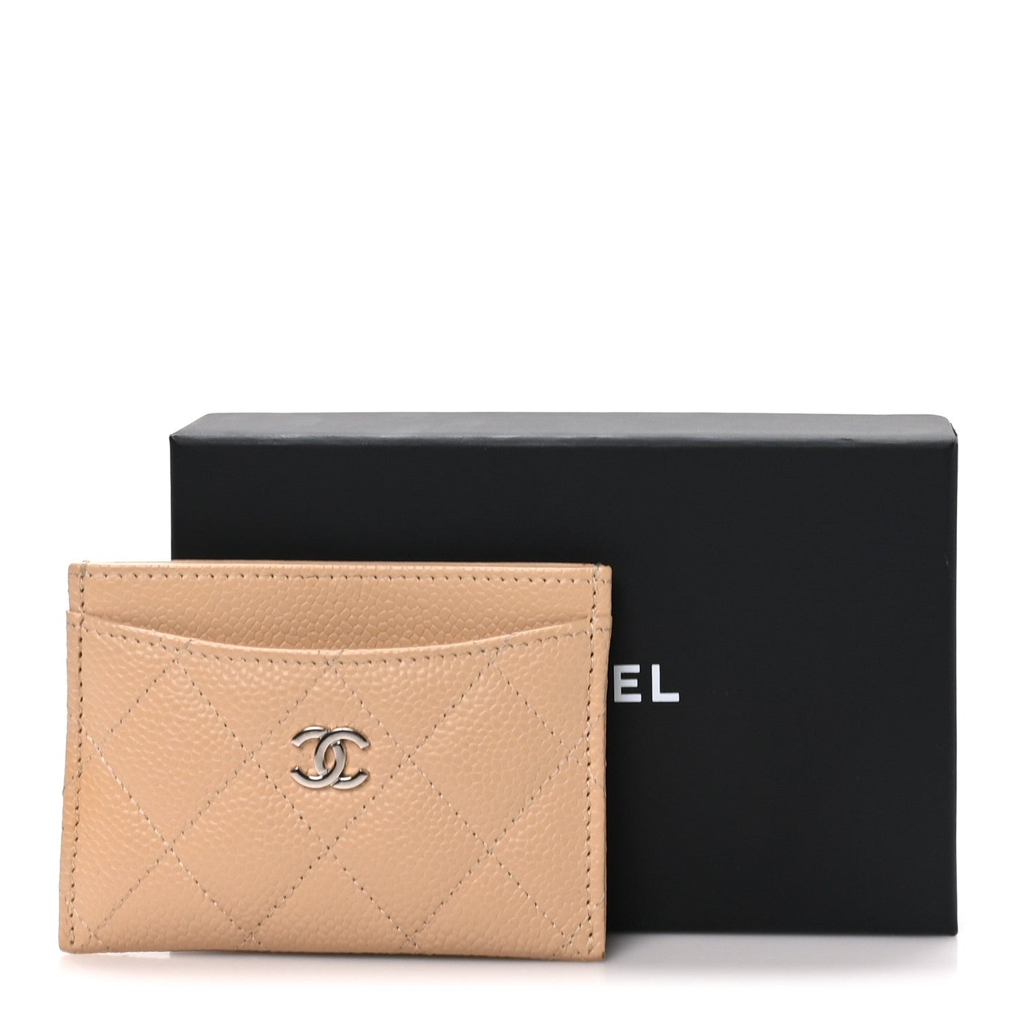 Caviar Quilted Card Holder Beige