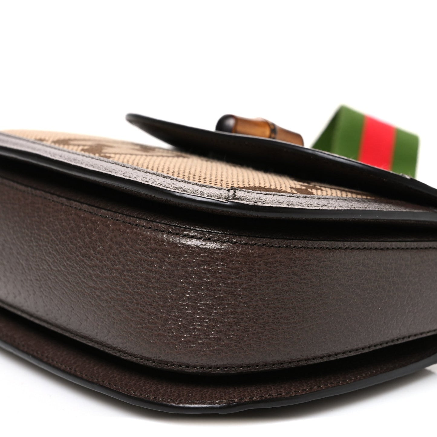 Monogram Jumbo GG Textured Dollar Calfskin Web Small Bamboo 1947 Top Handle Bag Camel Ebony New Acero