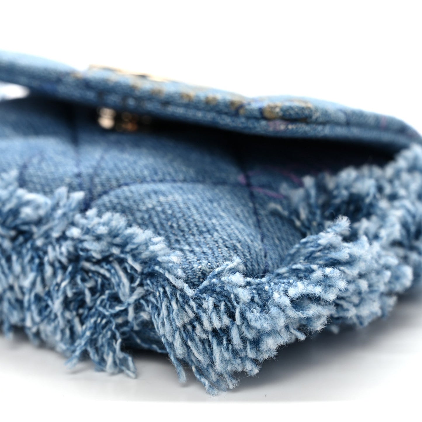 Denim Quilted Denim Mood Clutch With Chain Blue Multicolor