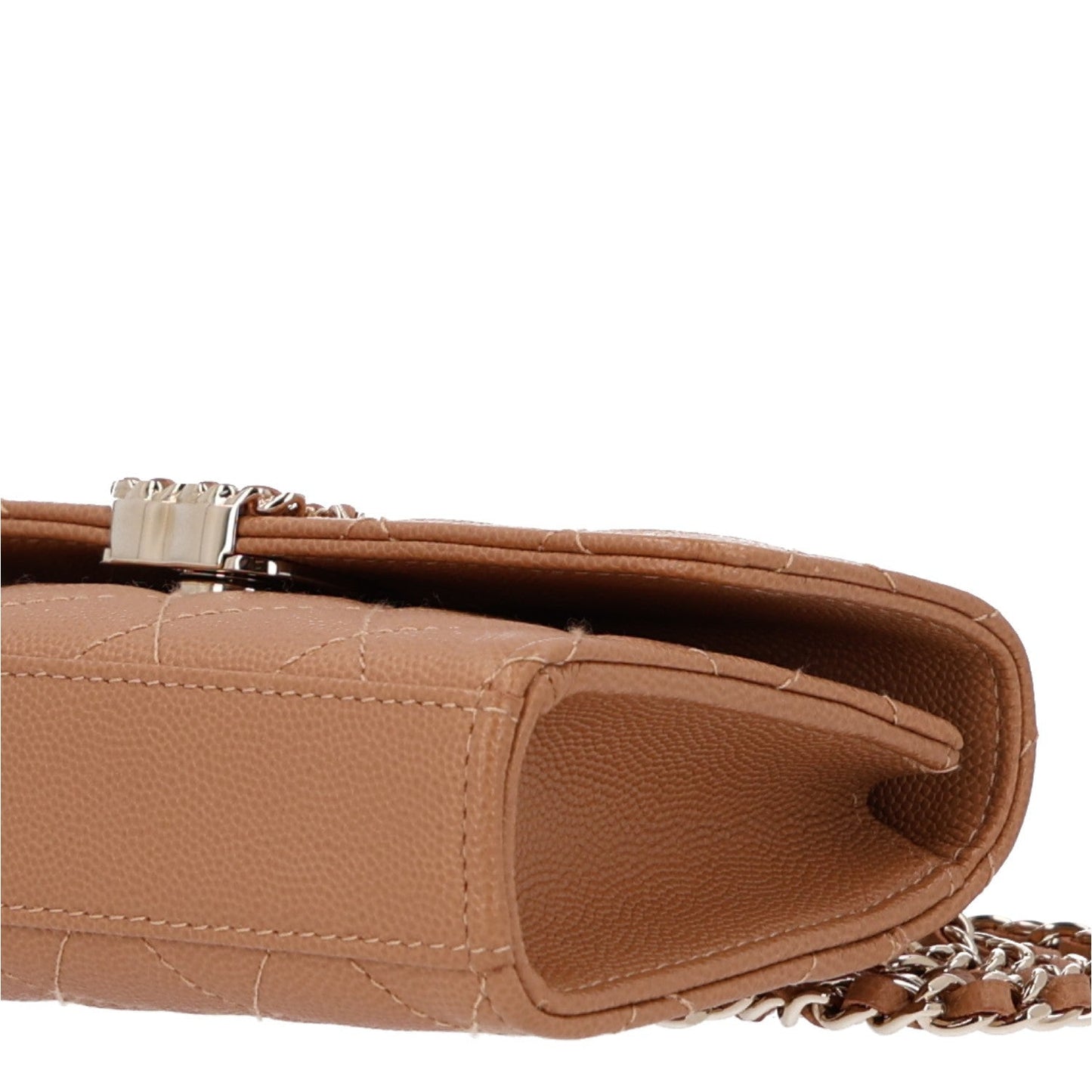 Caviar Quilted Chain Match Top Handle Phone Holder With Chain Beige