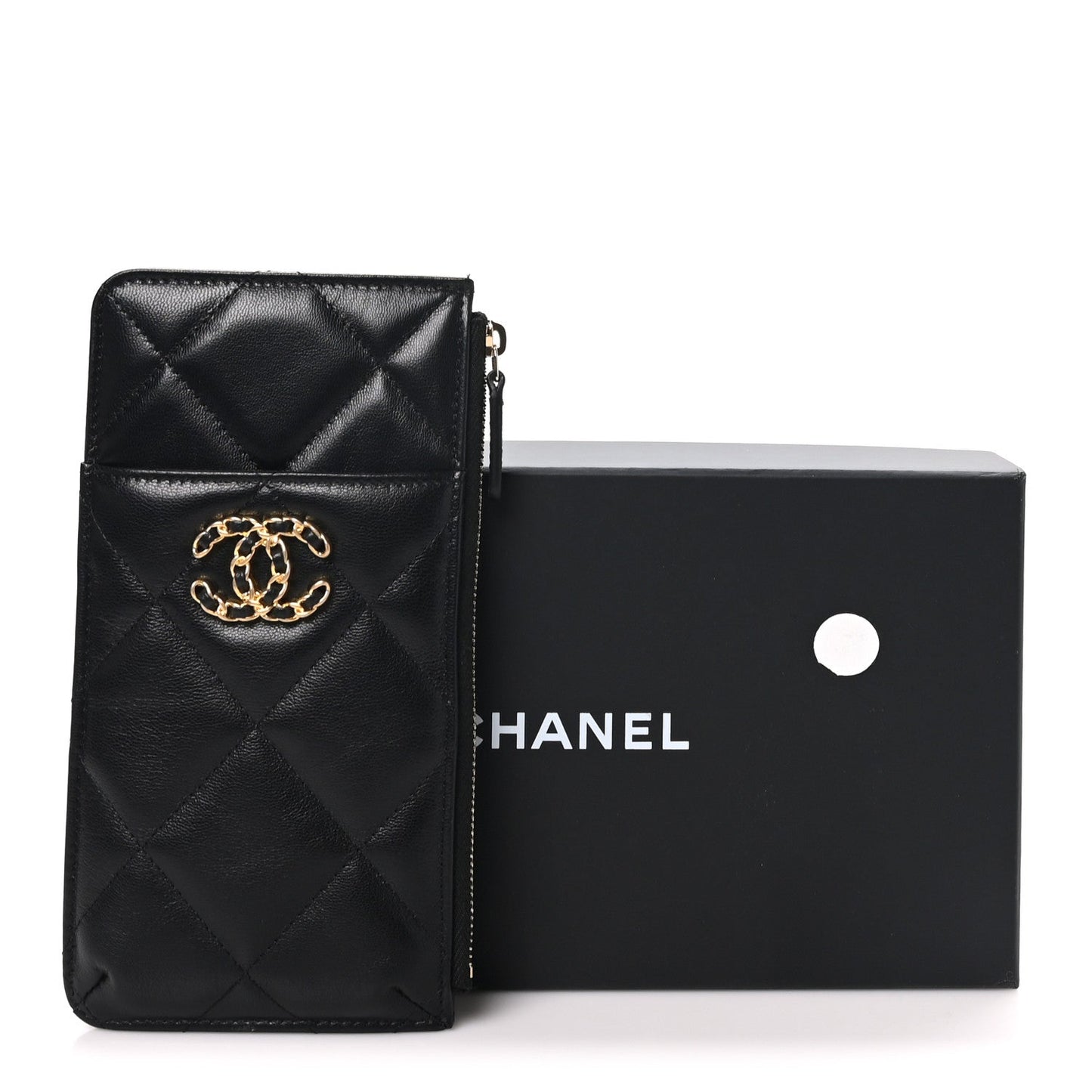 Lambskin Quilted Chanel 19 Phone and Card Holder Black
