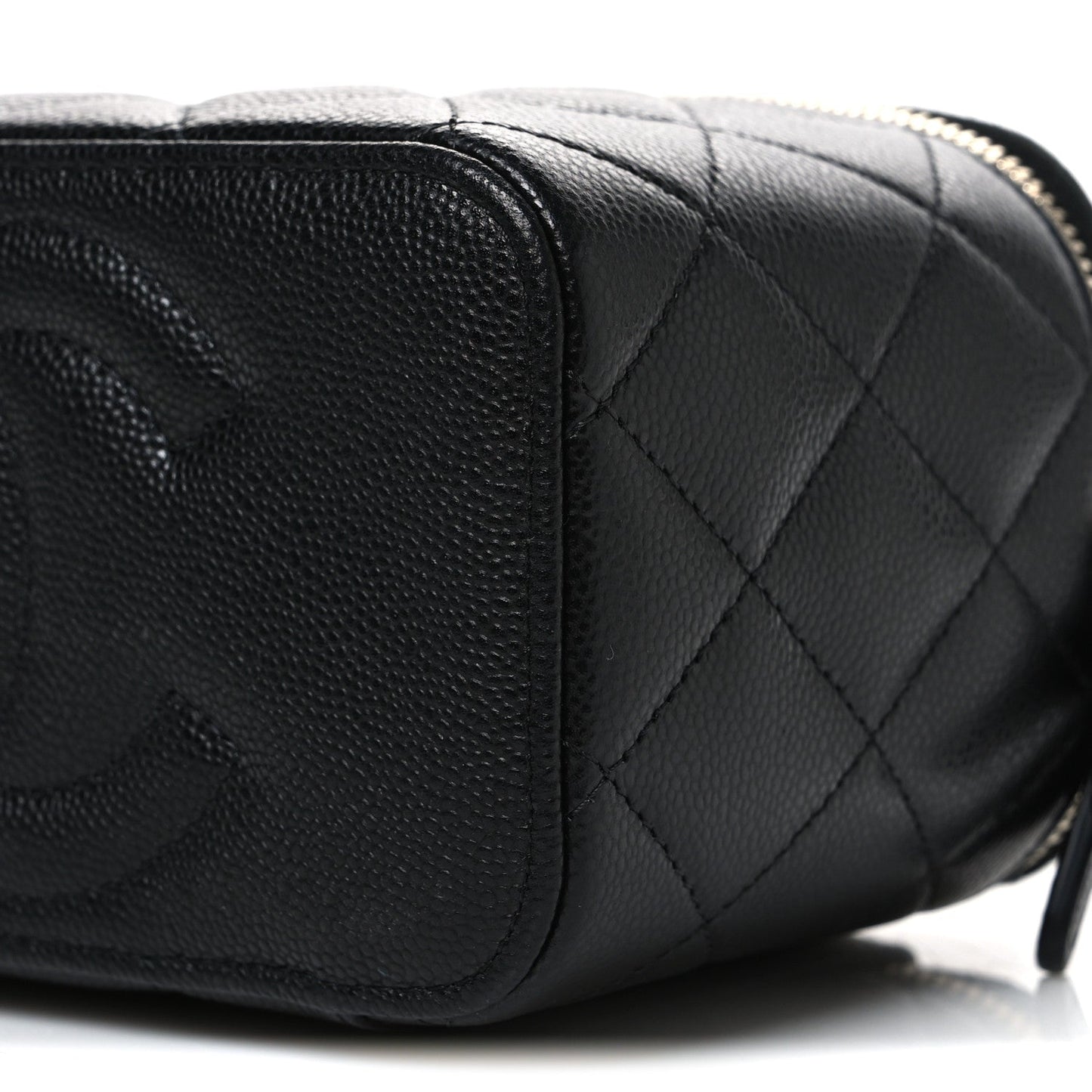 Caviar Quilted Small Vanity Case With Chain Black