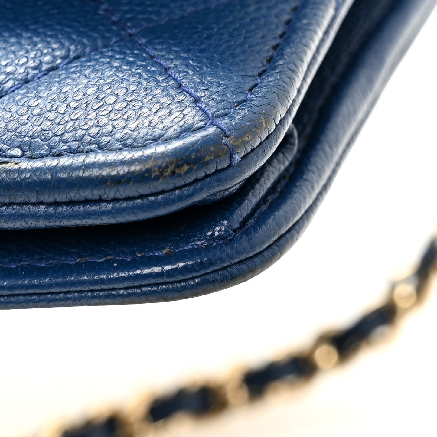 Caviar Quilted Boy Wallet On Chain WOC Dark Blue