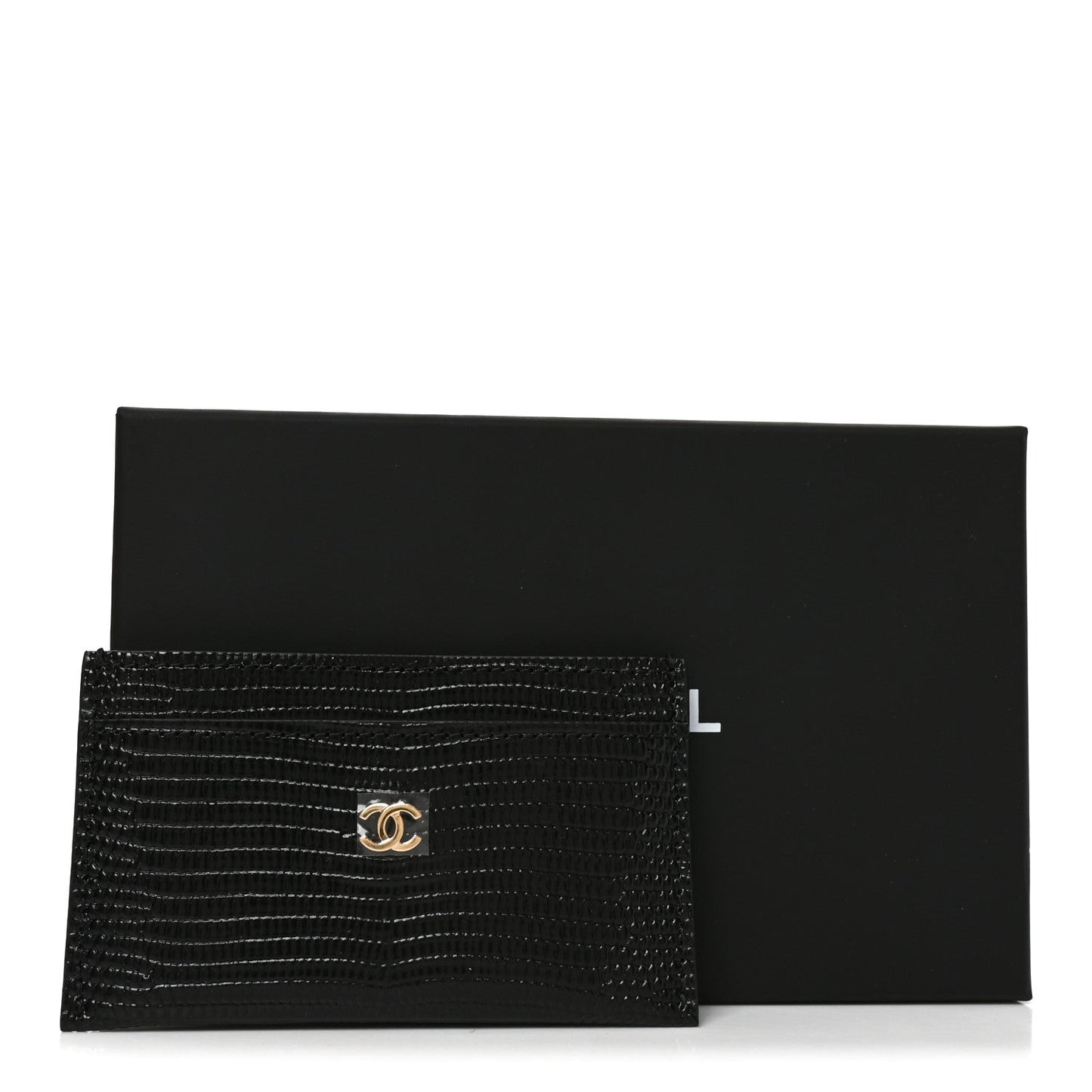 Calfskin Lizard Embossed Zip Card Holder Black Black