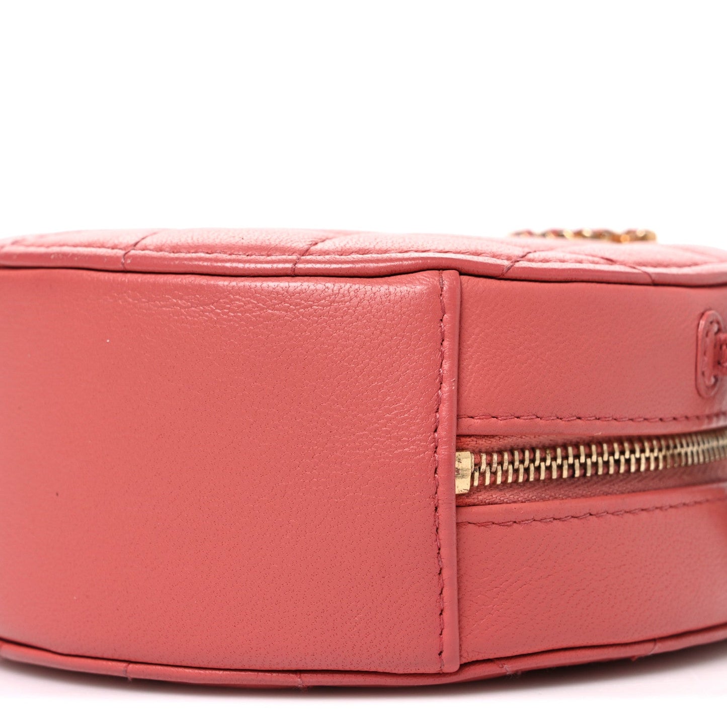 Goatskin Quilted Chanel 19 Round Clutch With Chain Coral