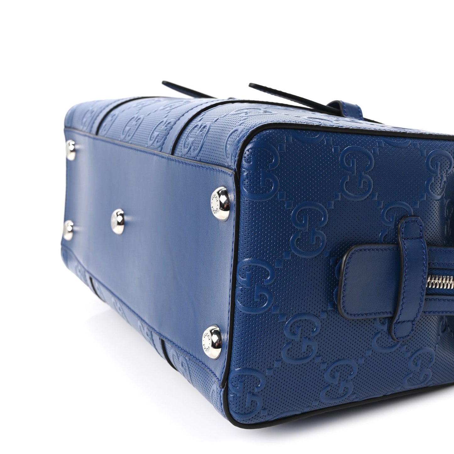 Calfskin GG Tennis Embossed Tote Bag Intense Metal Blue