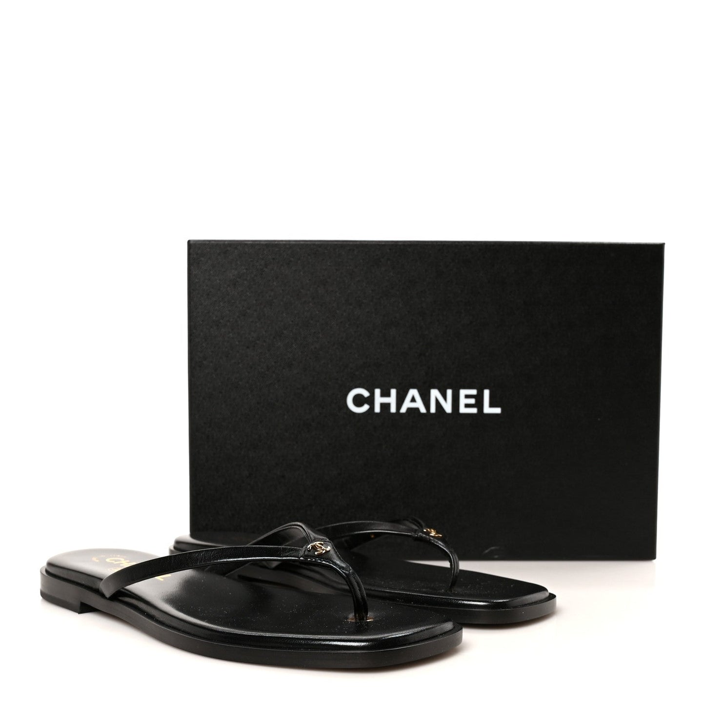 Goatskin CC Times Square Thong Sandals 38 Black