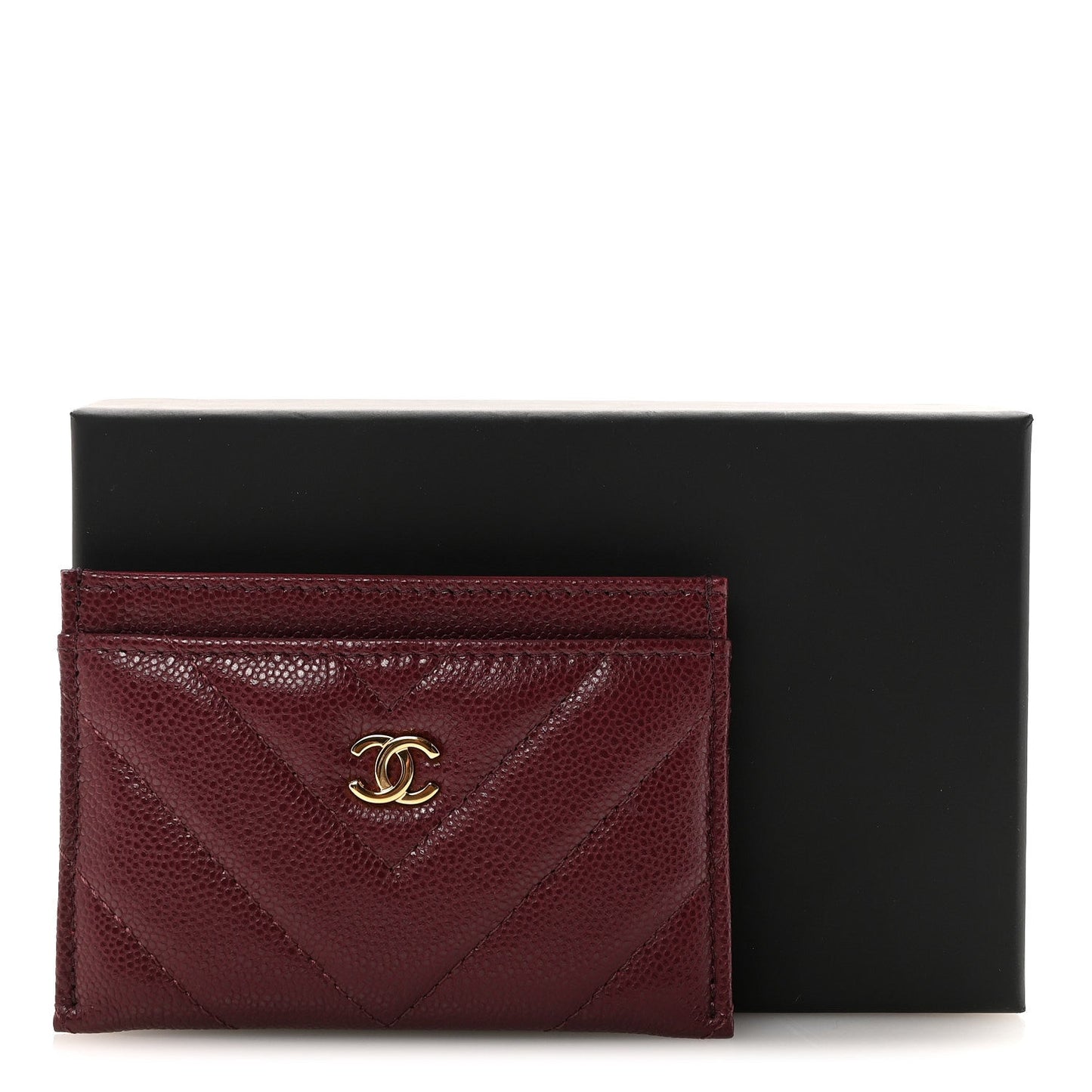 Shiny Caviar Chevron Quilted Card Holder Dark Burgundy