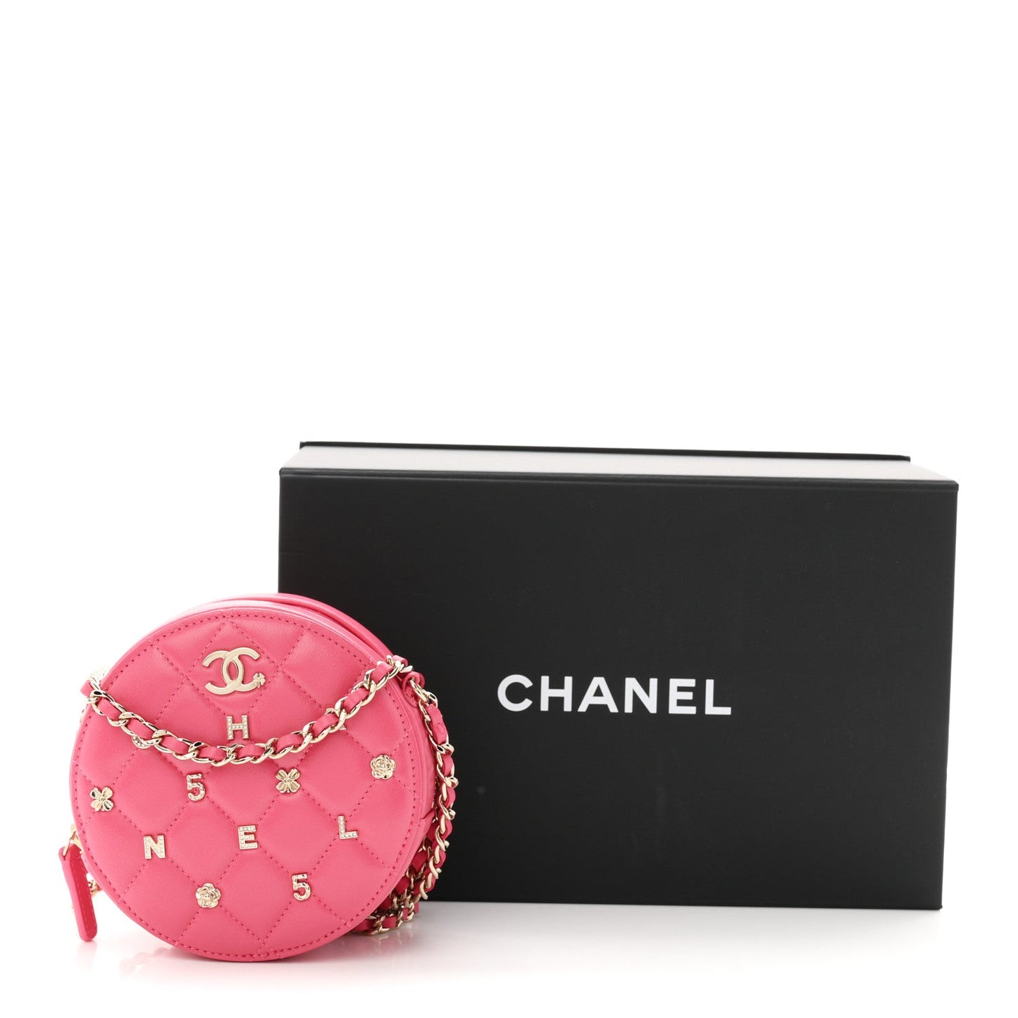 Lambskin Quilted All About Chanel Round Clutch With Chain Pink